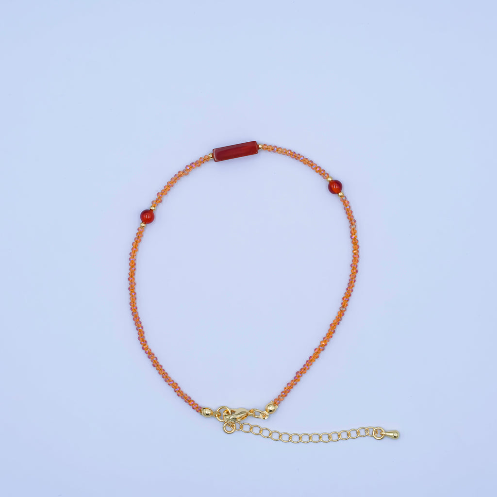 24K Gold plated 2mm Red Carnelian Multifaceted Gemstone 9 Inch Anklet Bracelet | WA-2951