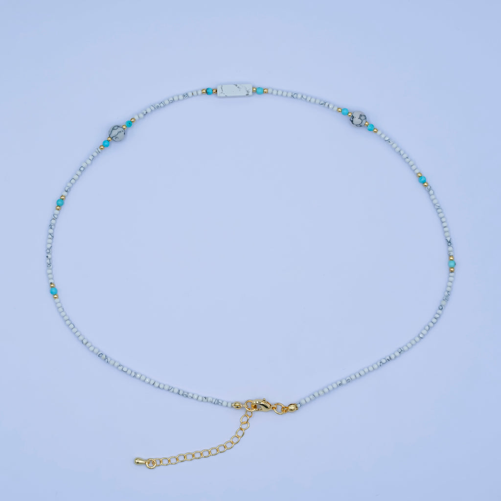 24K Gold plated 2mm White Howlite Gemstone 16 Inch Necklace | WA-2958