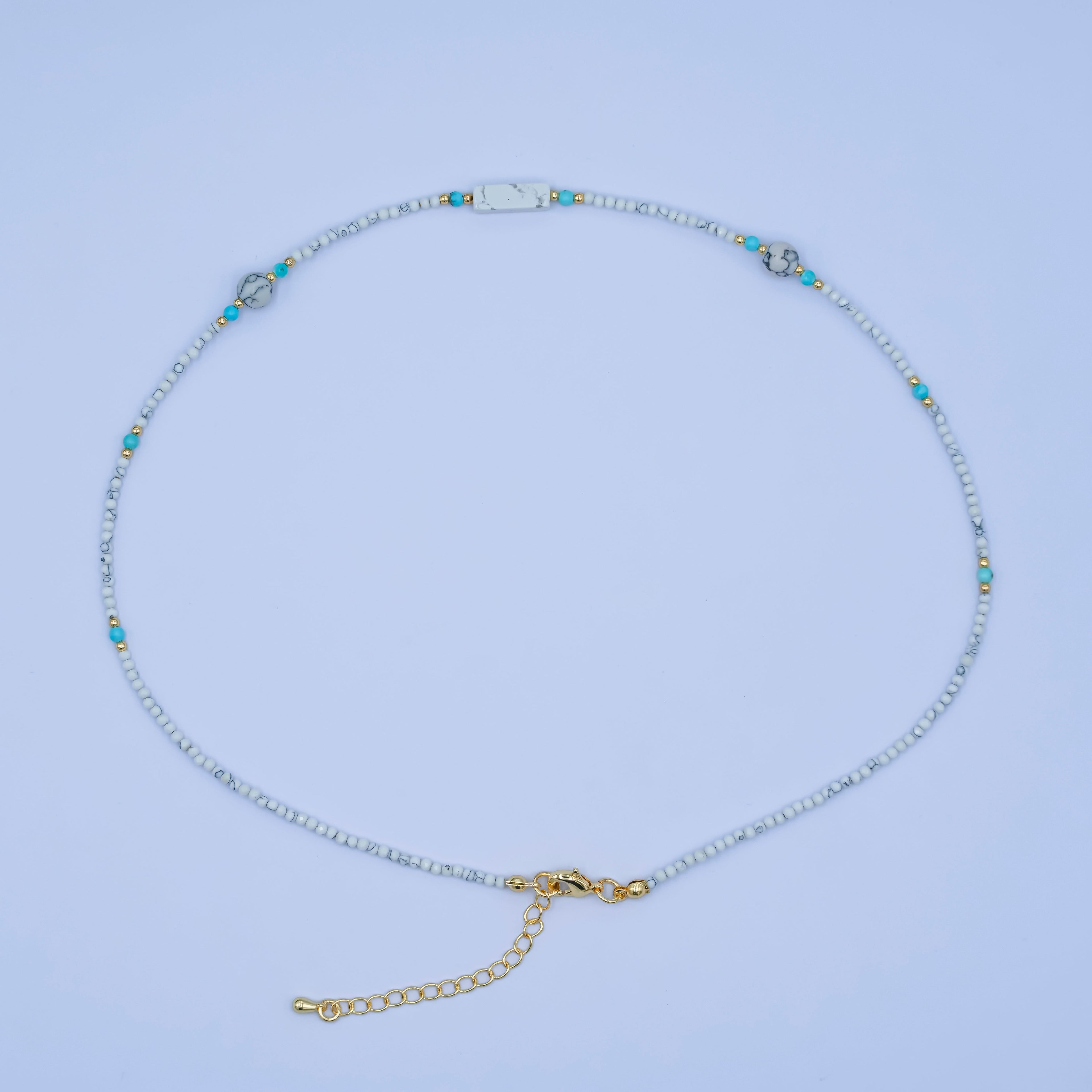 24K Gold plated 2mm White Howlite Gemstone 16 Inch Necklace | WA-2958