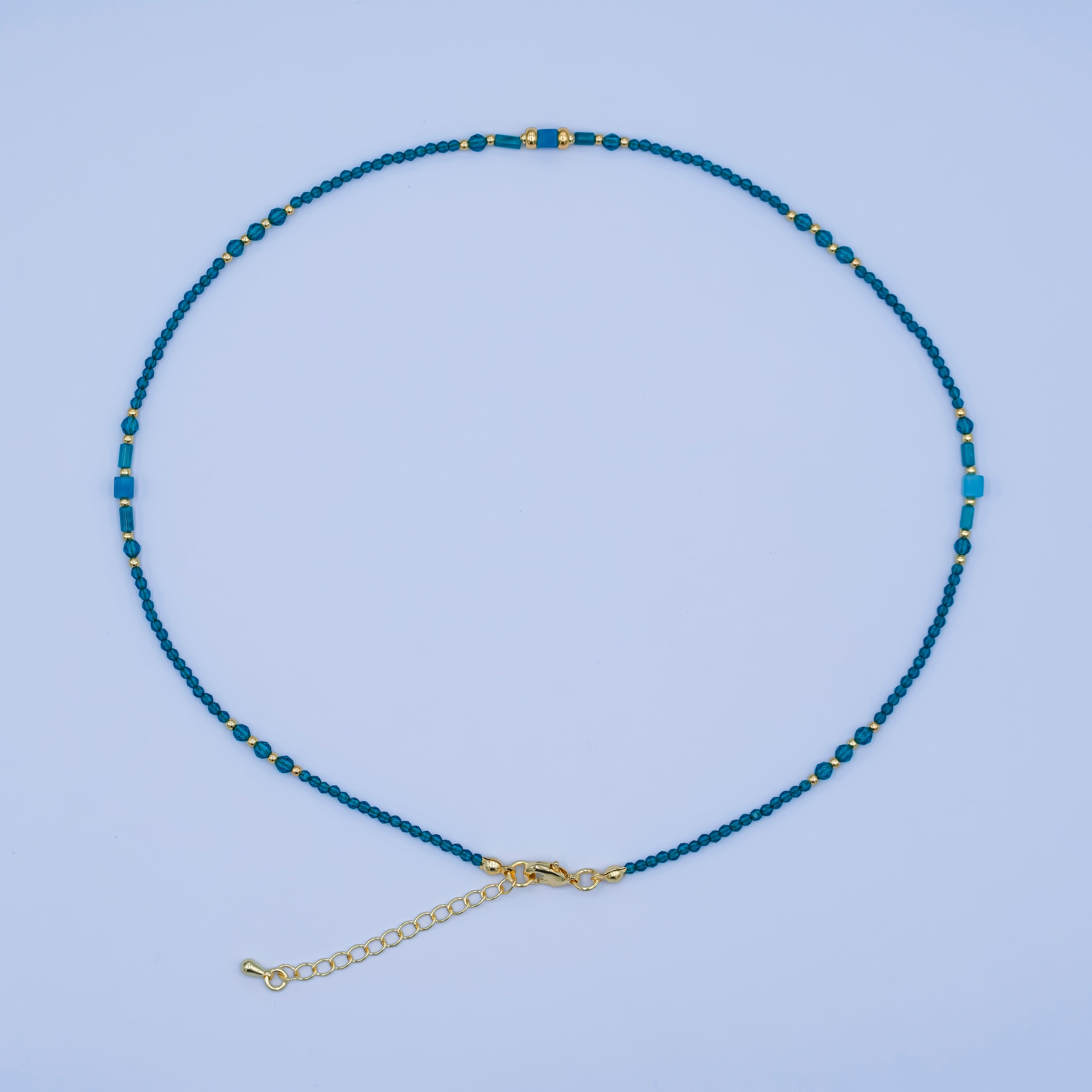 24K Gold plated Blue Gemstone Bead 17 Inch Necklace | WA-2960