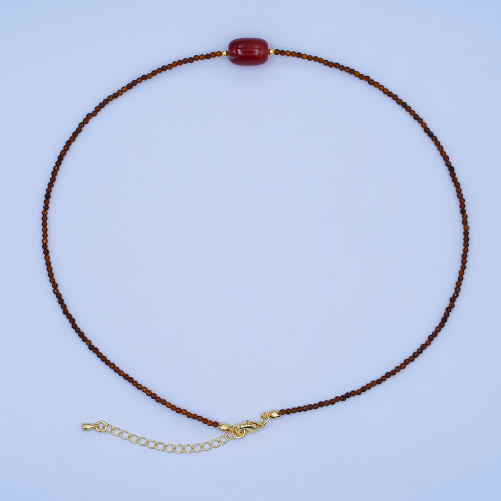 24K Gold plated Red Carnelian Gemstone Bead 17 Inch Necklace | WA-2962