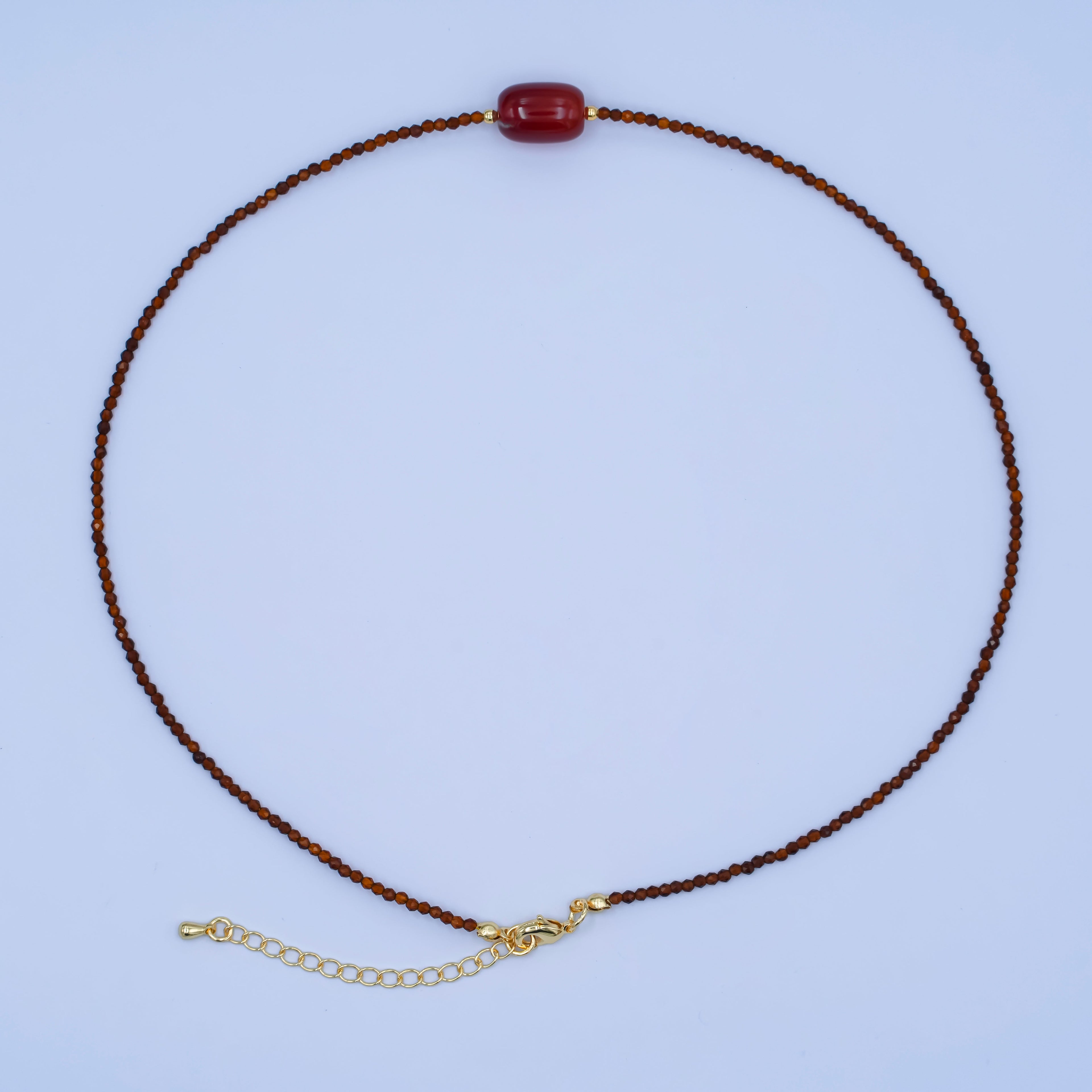 24K Gold plated Red Carnelian Gemstone Bead 17 Inch Necklace | WA-2962