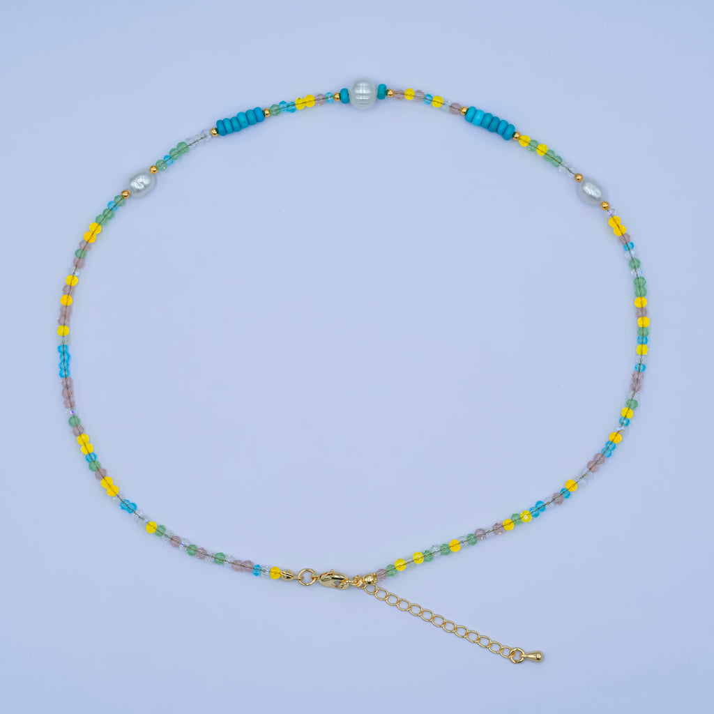 24K Gold plated Shell Pearl Multicolor Crystal Gemstone 16 Inch Necklace | WA-2967