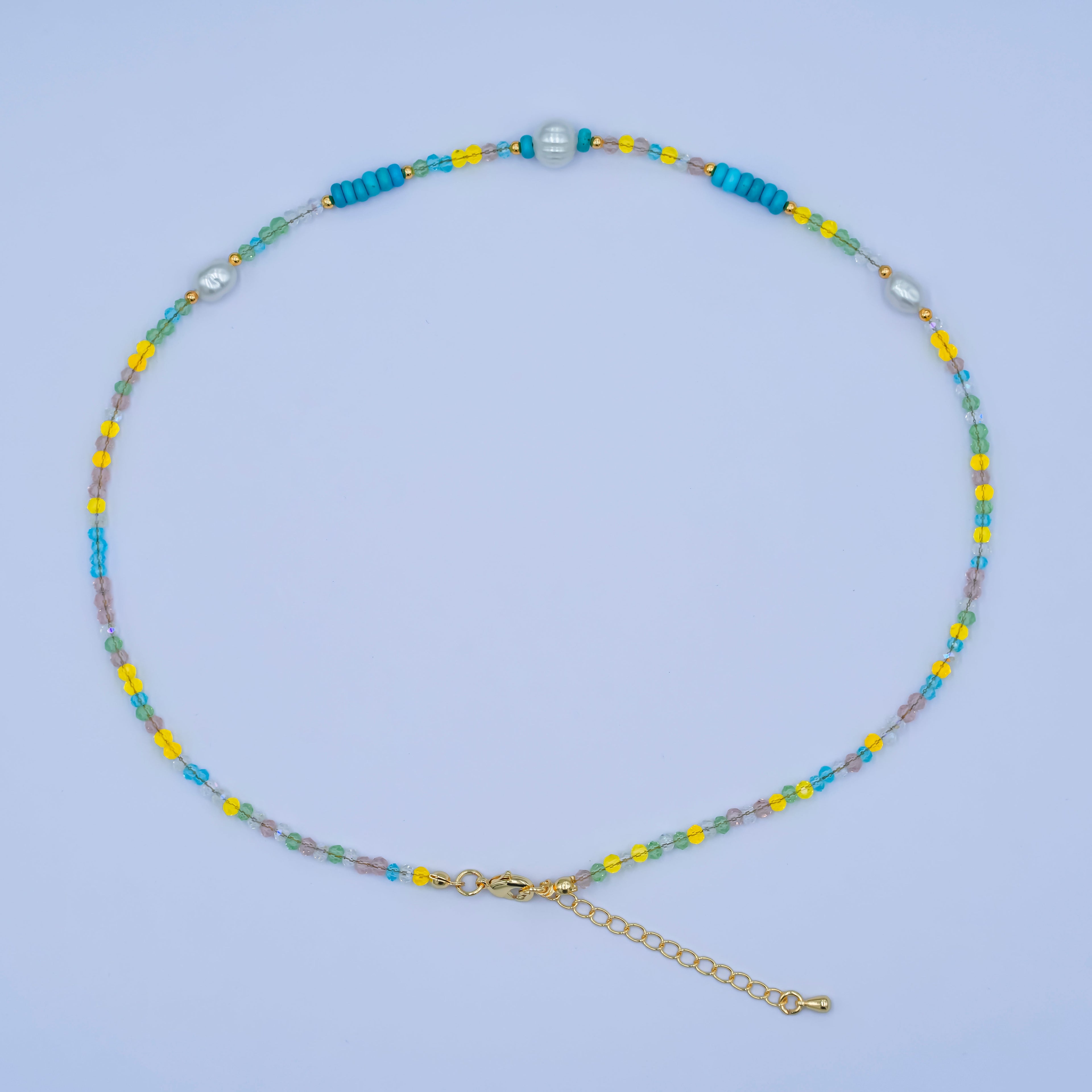 24K Gold plated Shell Pearl Multicolor Crystal Gemstone 16 Inch Necklace | WA-2967
