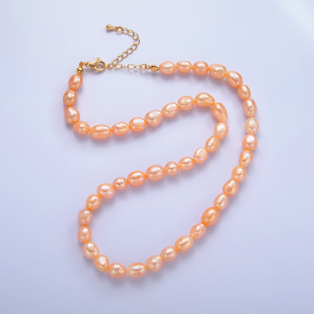 24K Gold plated 7mm Pink Freshwater Pearl 16 Inch Necklace | WA-3016