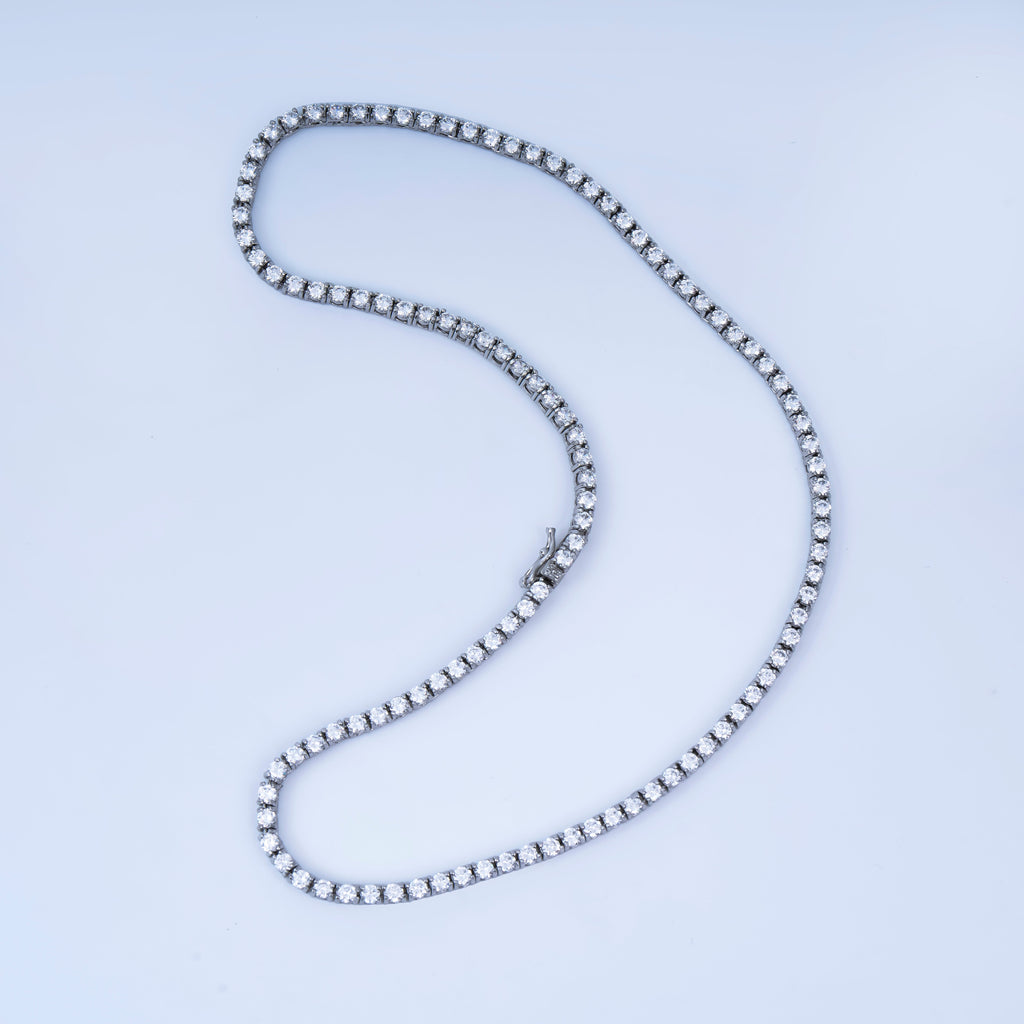 White Gold plated 3.5mm Clear CZ Tennis Chain 17 Inch Necklace | WA-3021