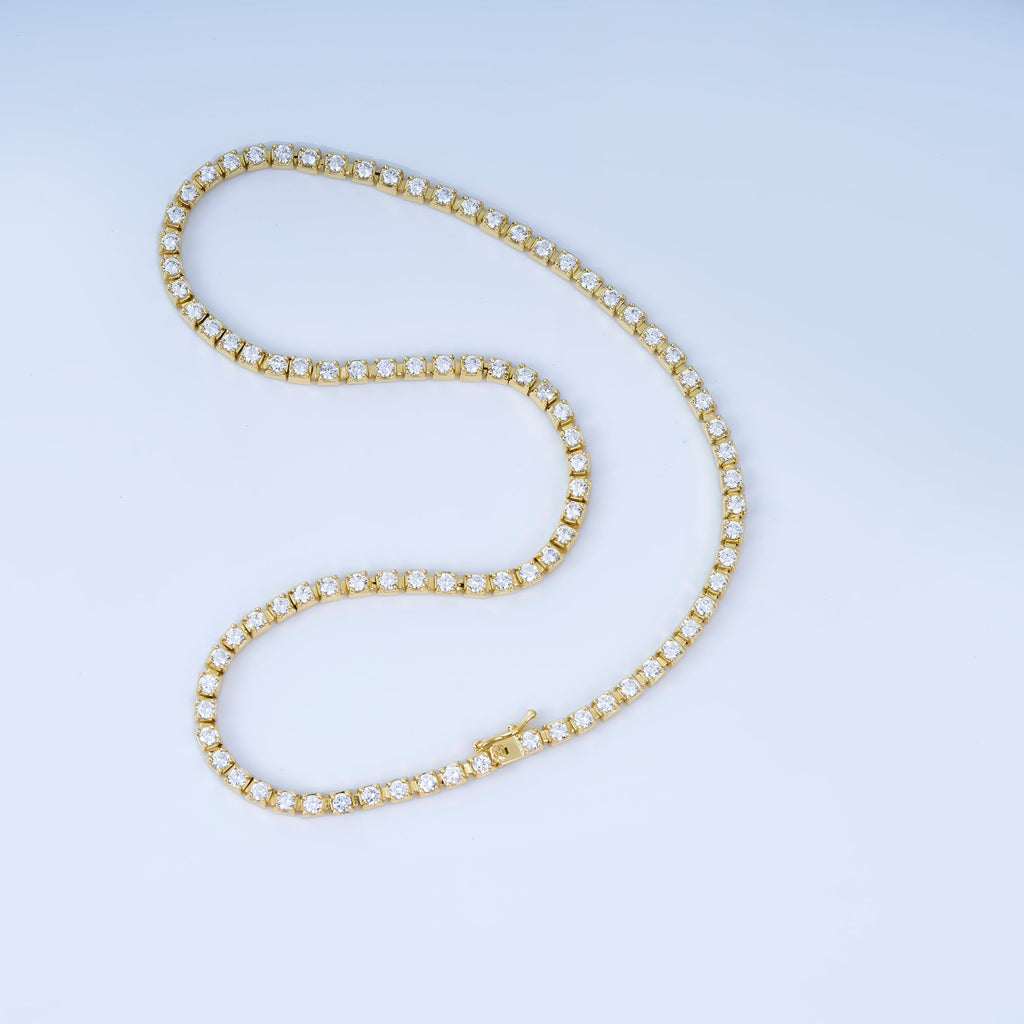 24K Gold plated 3.8mm Clear CZ Tennis Chain 18 Inch Necklace | WA-3022