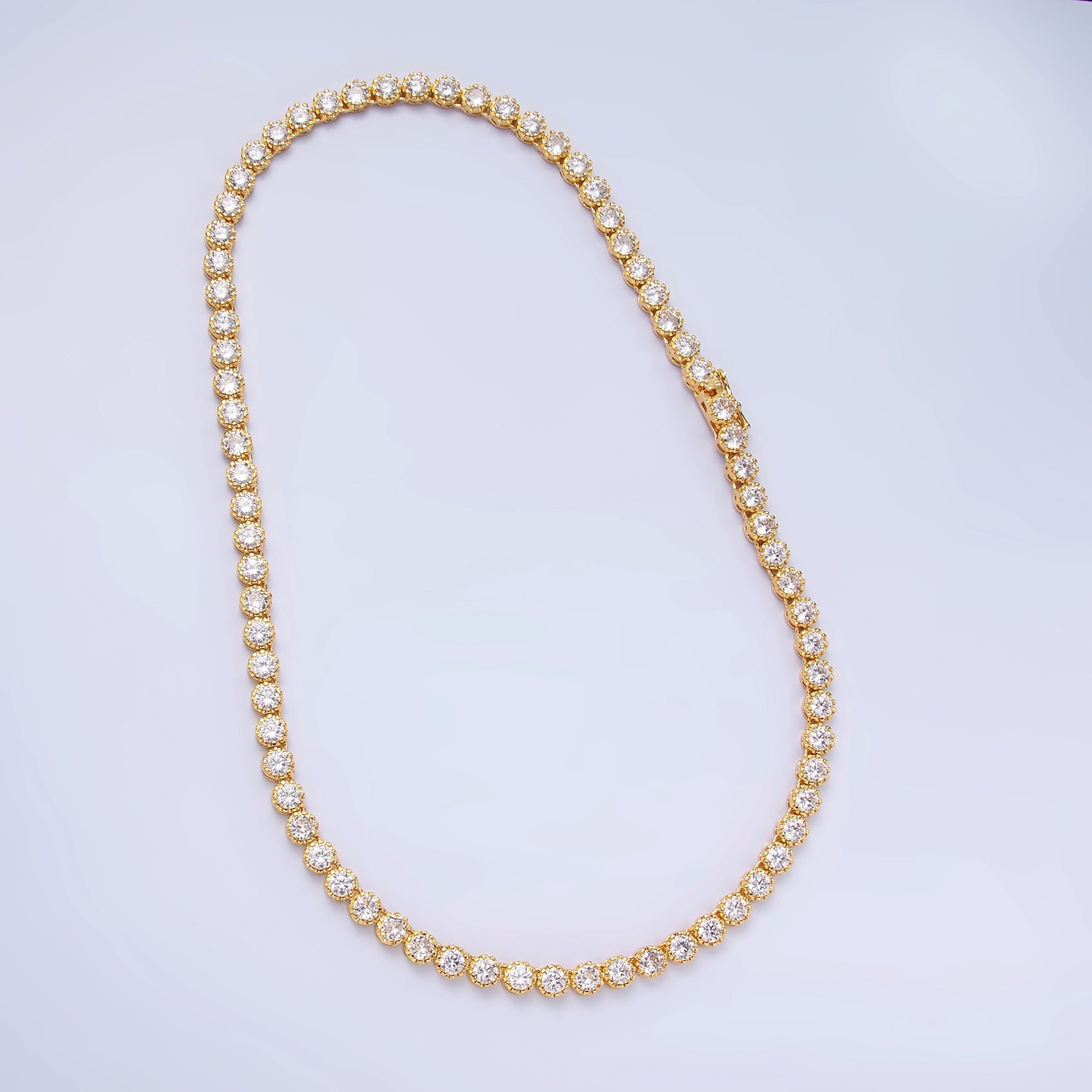 24K Gold plated Round CZ Encapsulate Tennis Chain 16 Inch Necklace in Gold & Silver | WA-3025 WA-3026