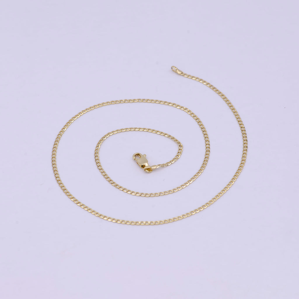 17.5 Inch Curb Finished Chain, Dainty 2mm 14K Gold plated Necklace with Lobster Clasps | WA-623