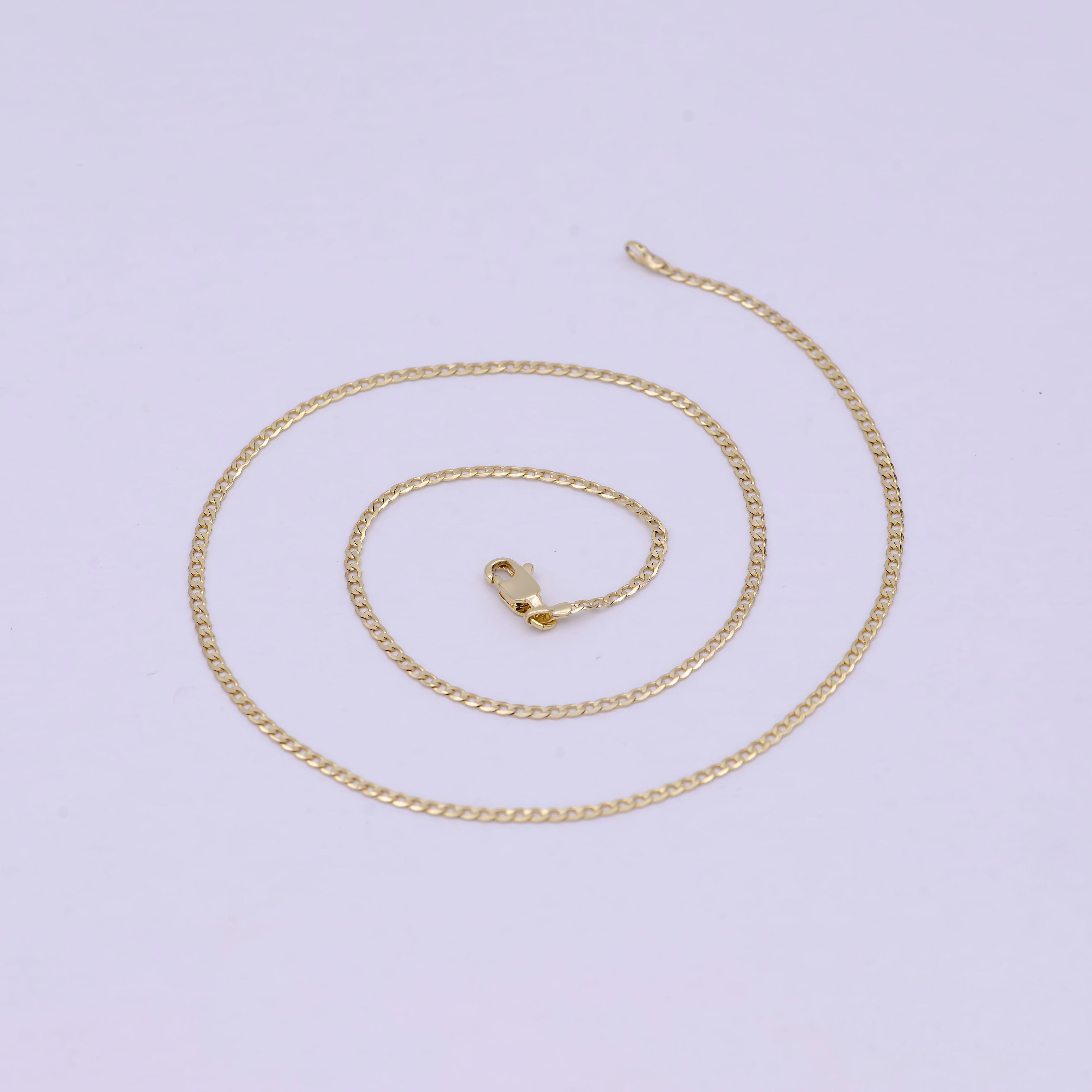 17.5 Inch Curb Finished Chain, Dainty 2mm 14K Gold plated Necklace with Lobster Clasps | WA-623