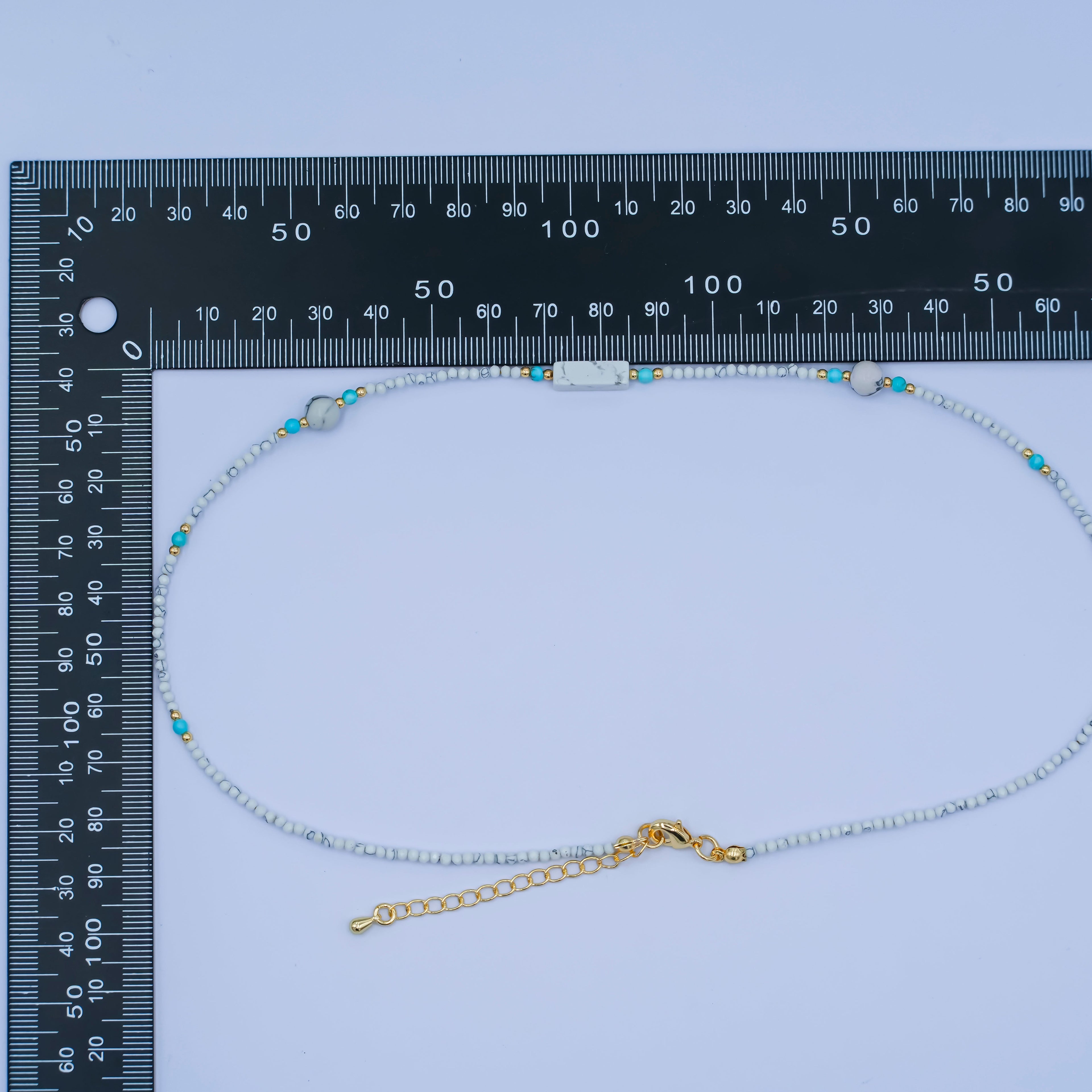 24K Gold plated 2mm White Howlite Gemstone 16 Inch Necklace | WA-2958