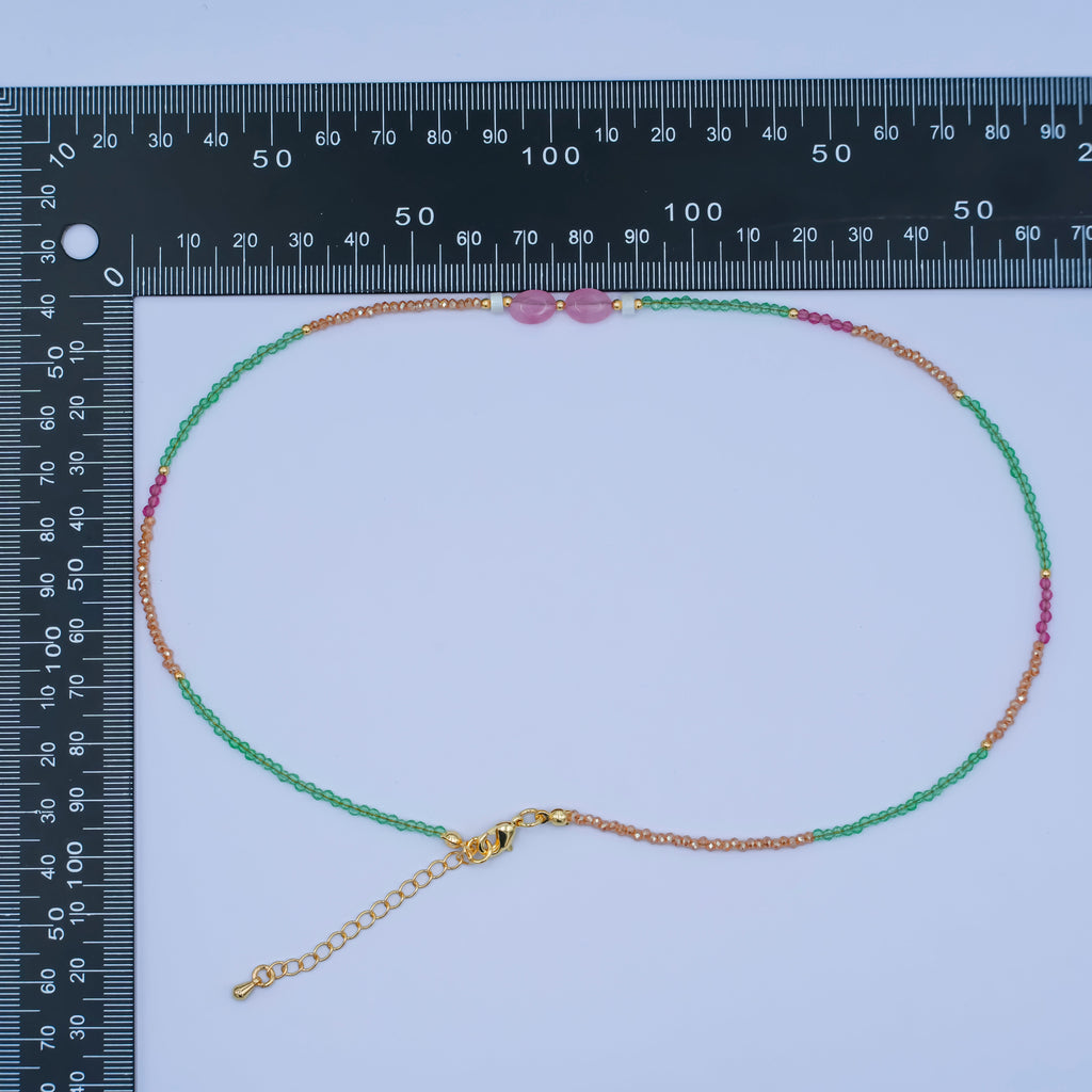 24K Gold plated 2mm Watermelon Quartz Gemstone 16 Inch Necklace | WA-2959