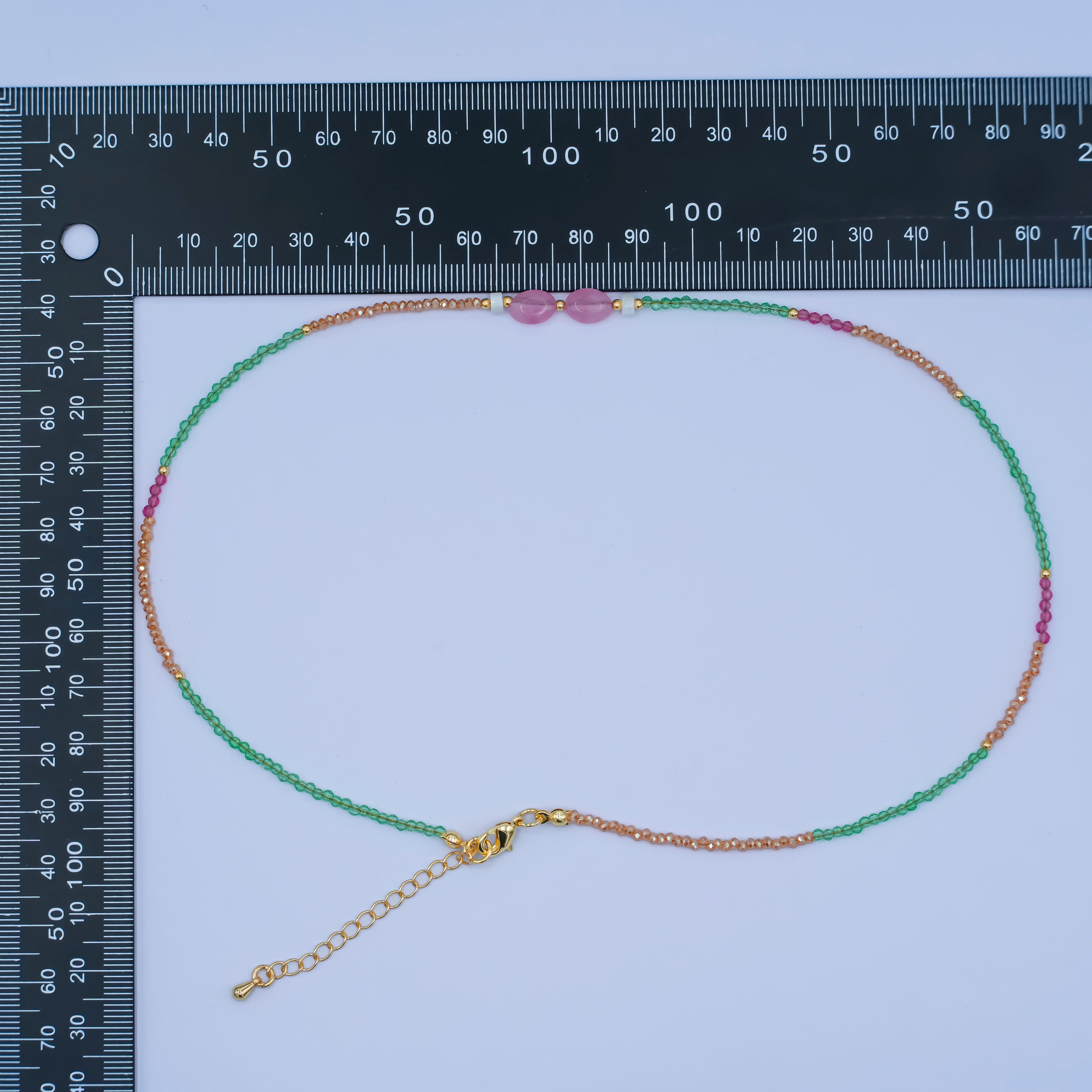 24K Gold plated 2mm Watermelon Quartz Gemstone 16 Inch Necklace | WA-2959