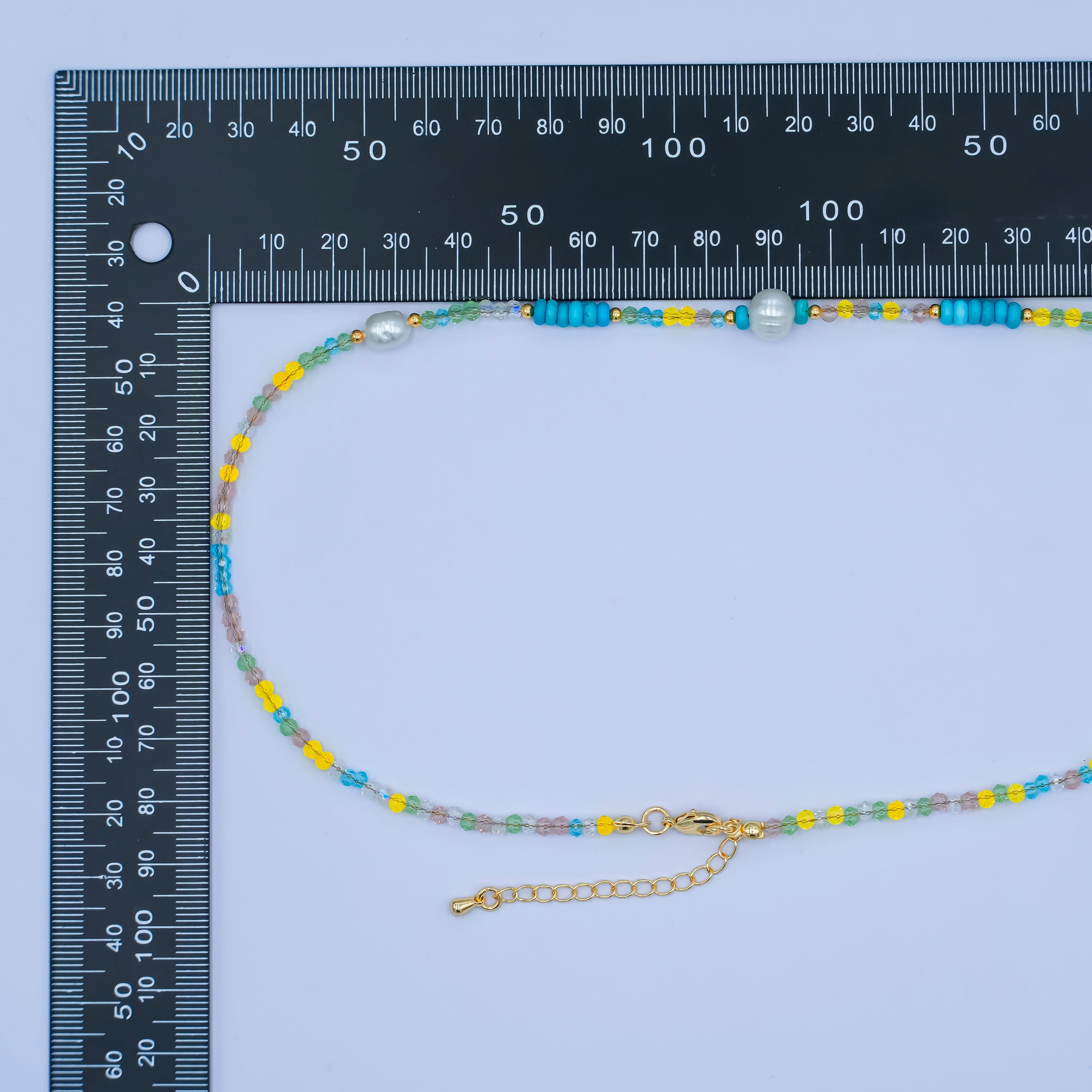 24K Gold plated Shell Pearl Multicolor Crystal Gemstone 16 Inch Necklace | WA-2967