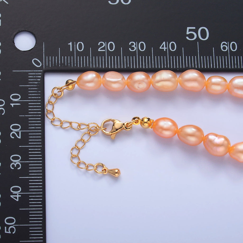 24K Gold plated 7mm Pink Freshwater Pearl 16 Inch Necklace | WA-3016