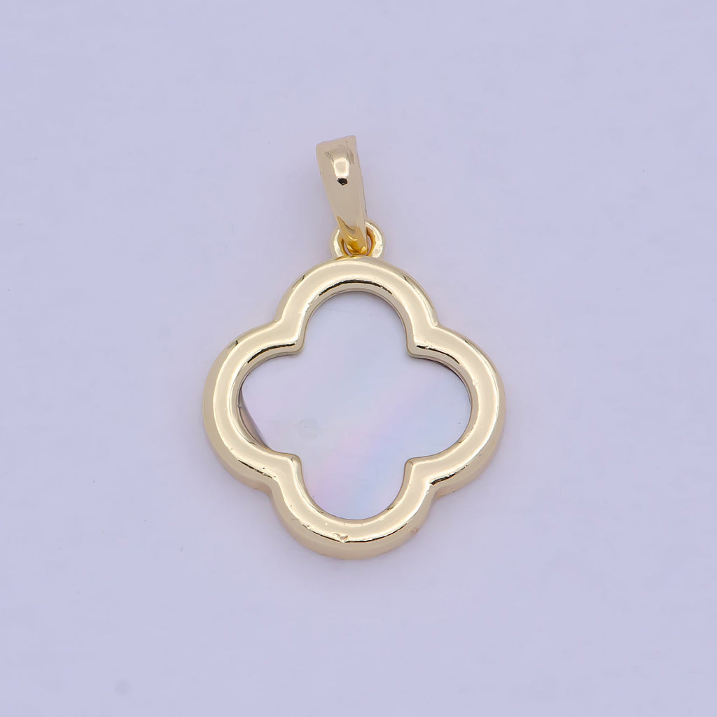 Mini 14K Gold plated Pearl Shell Quatrefoil Clover Pendant | X350 - DLUXCA