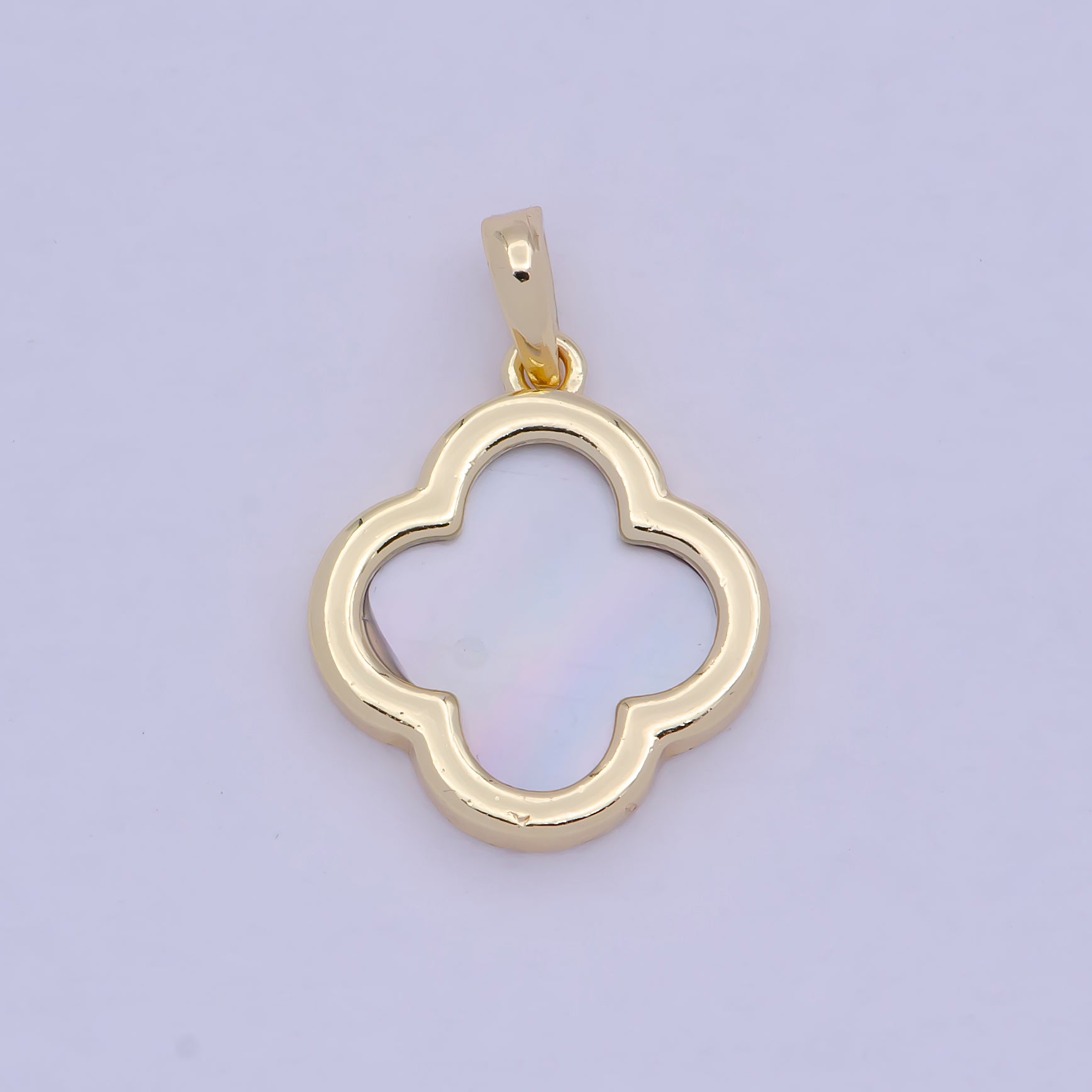 Mini 14K Gold plated Pearl Shell Quatrefoil Clover Pendant | X350 - DLUXCA