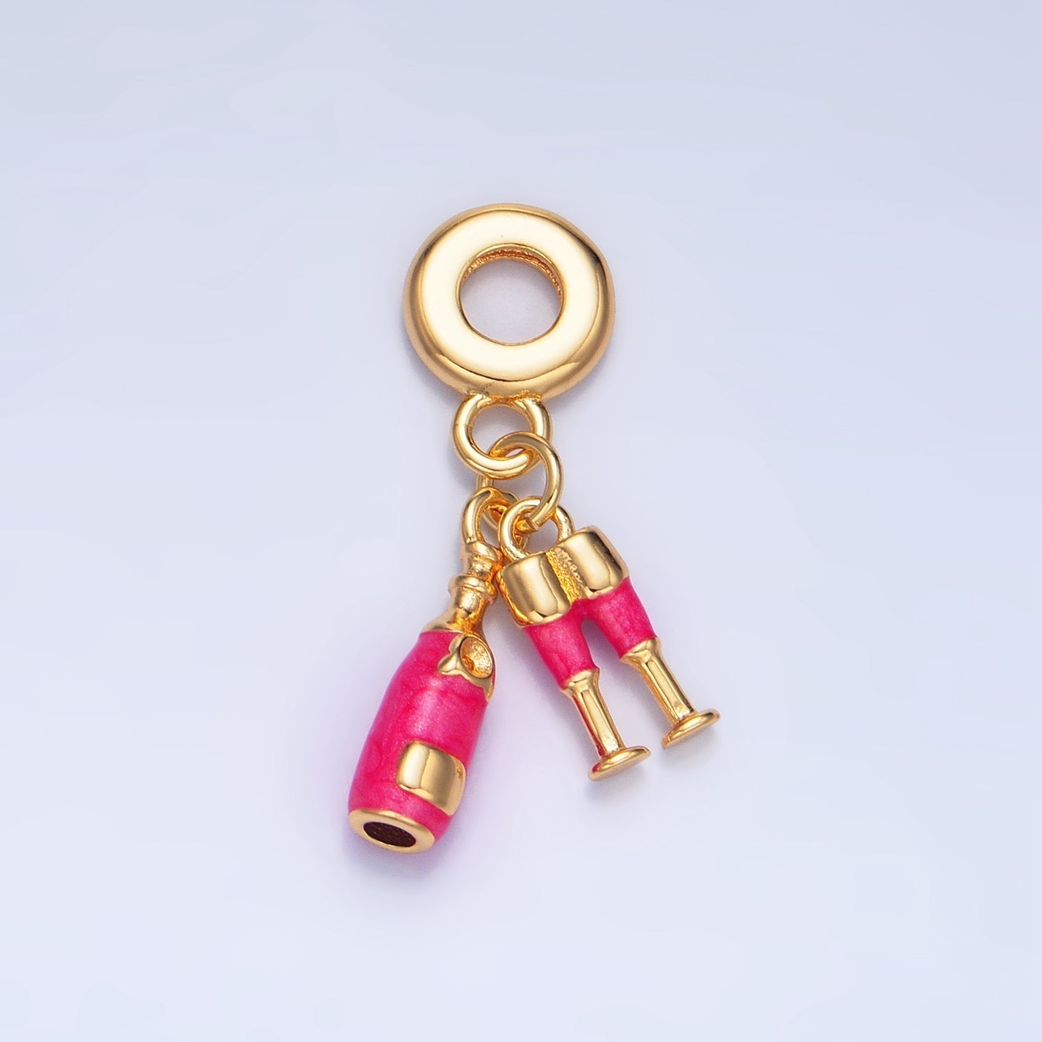 24K Gold plated Fuchsia Wine Glass Bottle Alcohol Drink Rhondelle Bail Drop Pendant | X781