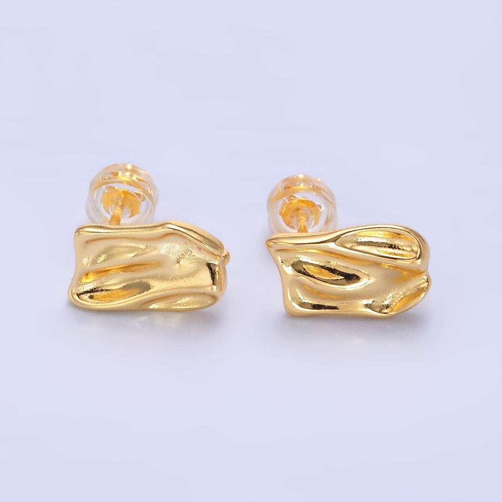 24K Gold plated Hammered Rectangular Drop Stud Earring Findings | Z1090