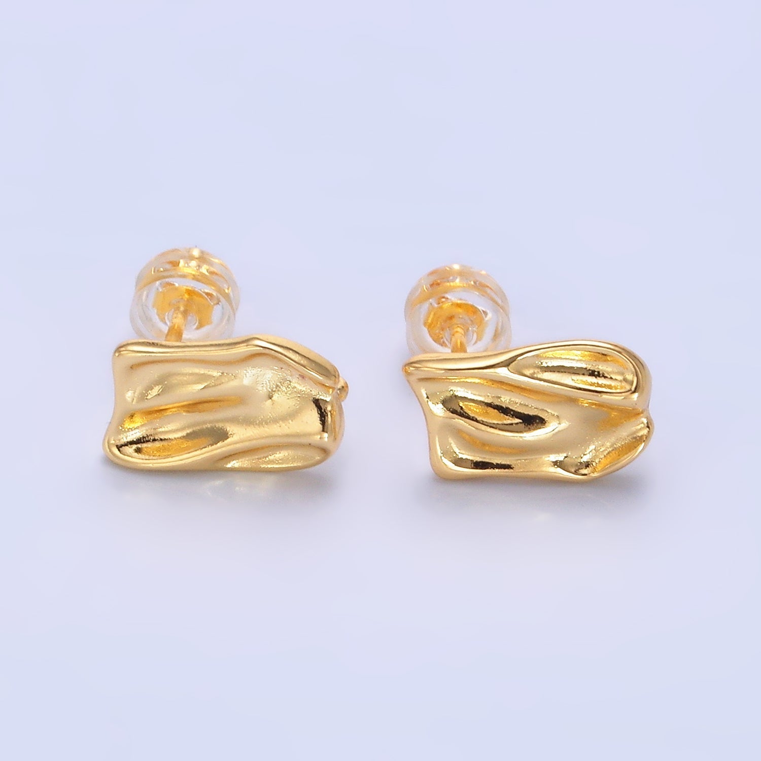 24K Gold plated Hammered Rectangular Drop Stud Earring Findings | Z1090