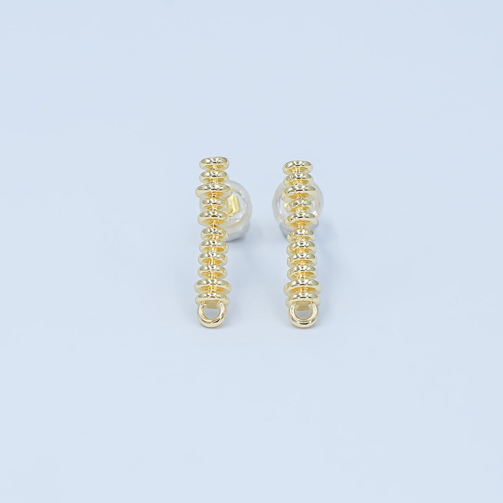 24K Gold plated Minimalist Coil Wrap Linear Drop Stud Earring Findings | Z1127