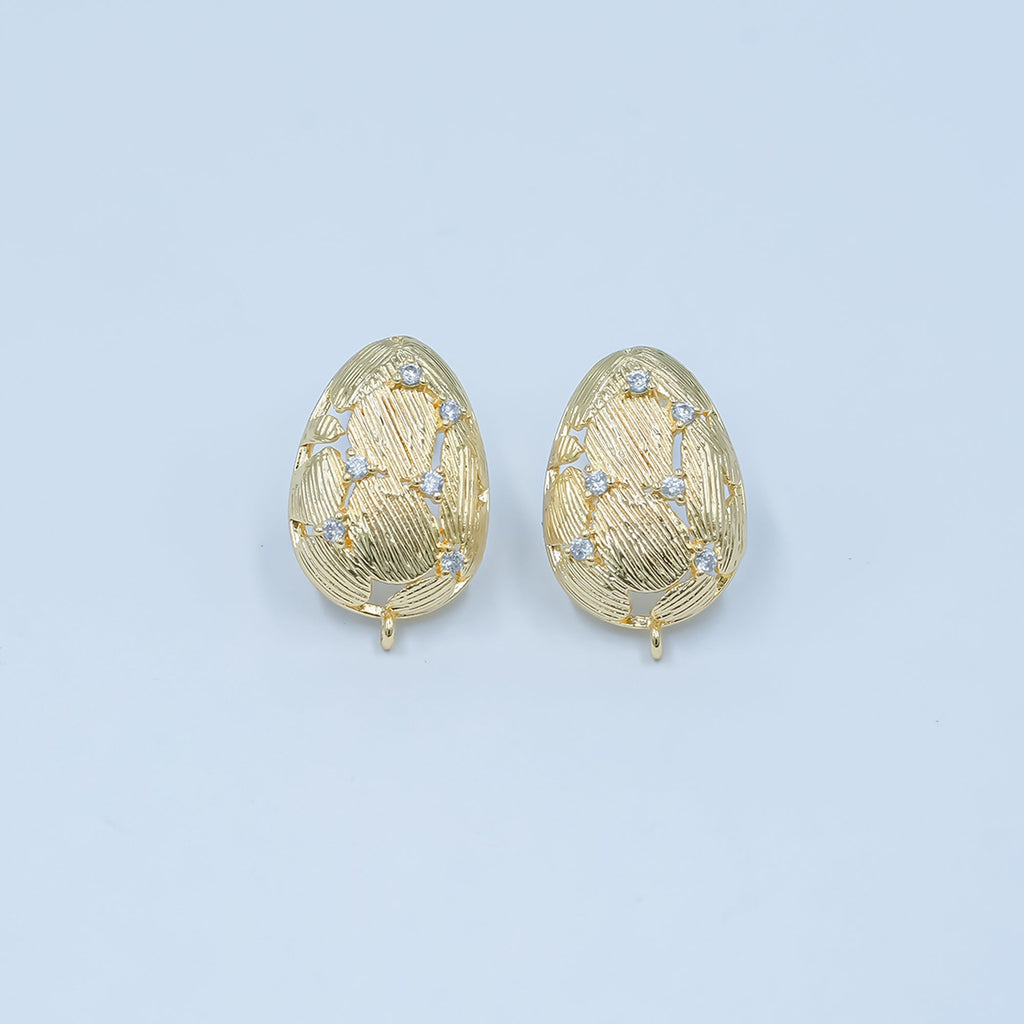 24K Gold plated CZ Geometric Lined Teardrop Drop Stud Earring Findings | Z1129