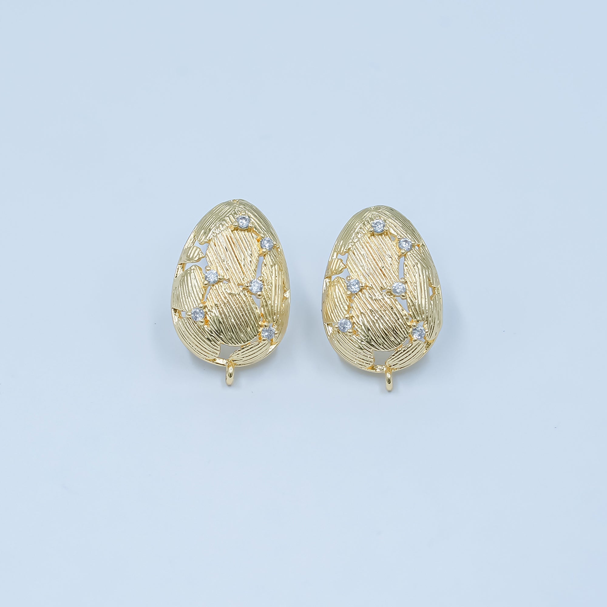 24K Gold plated CZ Geometric Lined Teardrop Drop Stud Earring Findings | Z1129