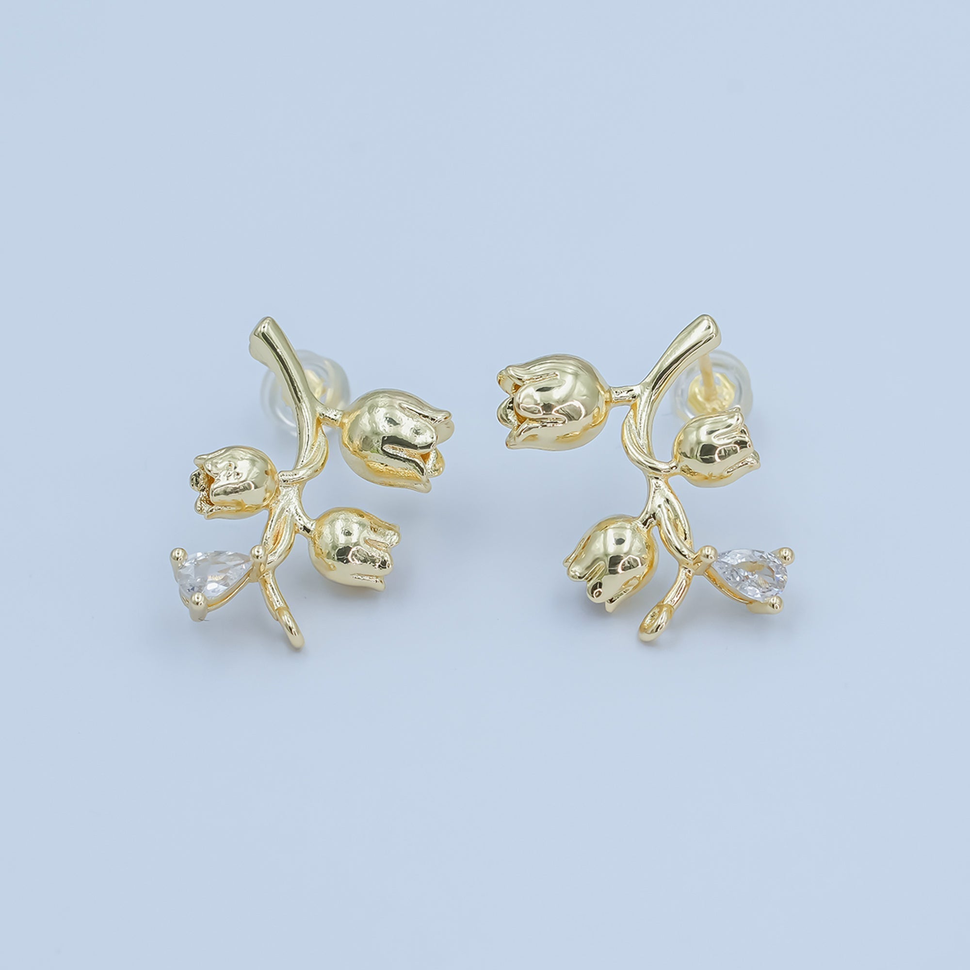 24K Gold plated CZ Rose Flower Stud Drop Earrings | Z1132