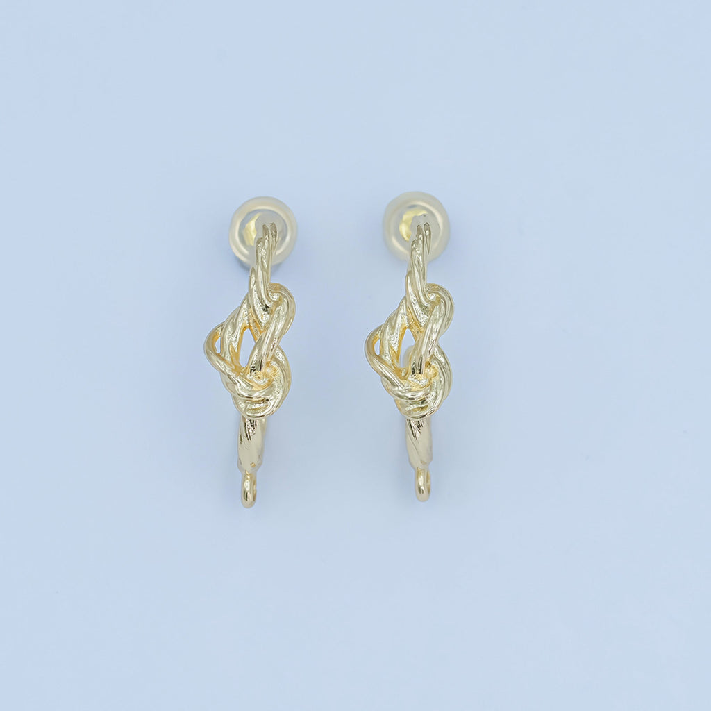 24K Gold plated Knot Foil J-Shaped Hoop Drop Earring Findings | Z1133