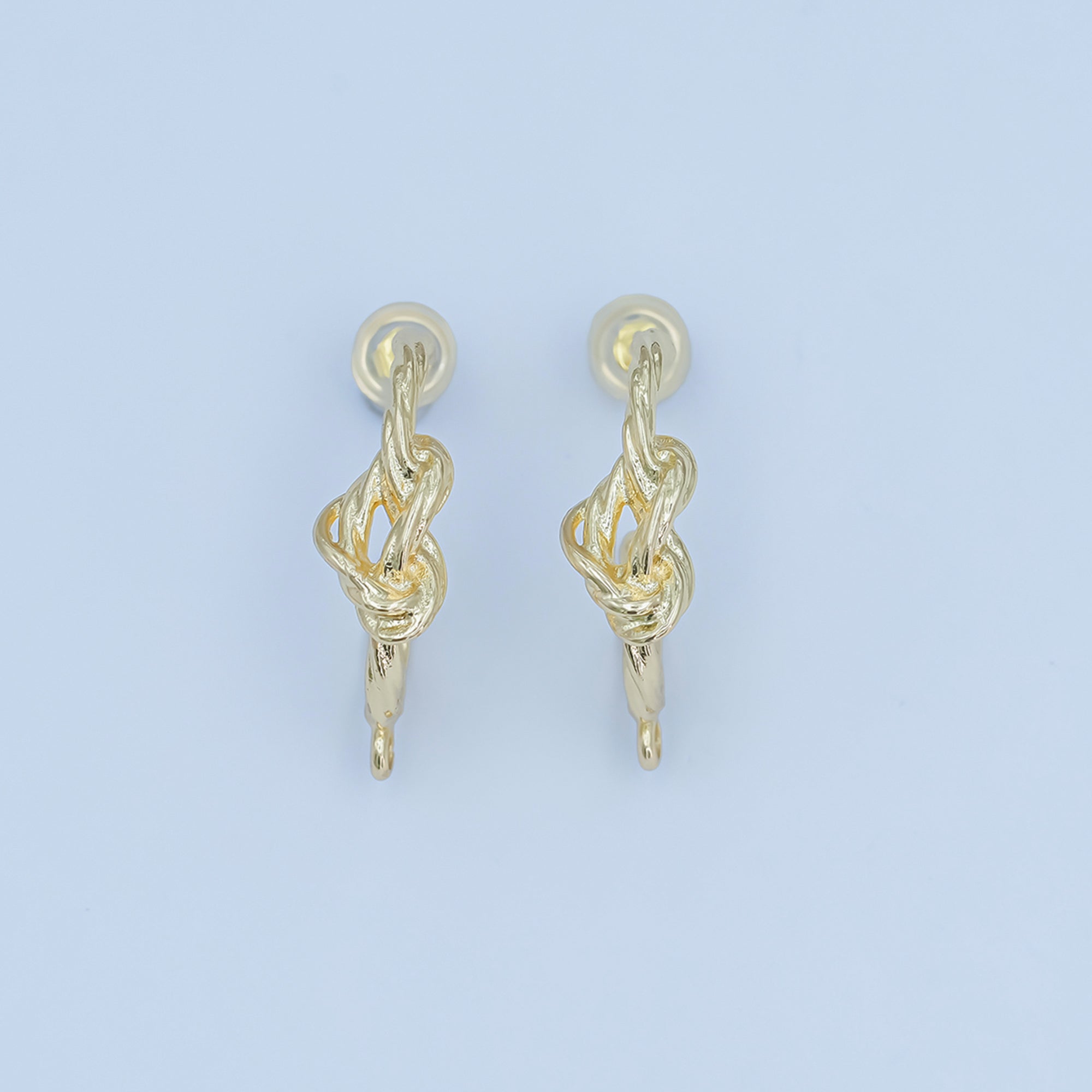 24K Gold plated Knot Foil J-Shaped Hoop Drop Earring Findings | Z1133