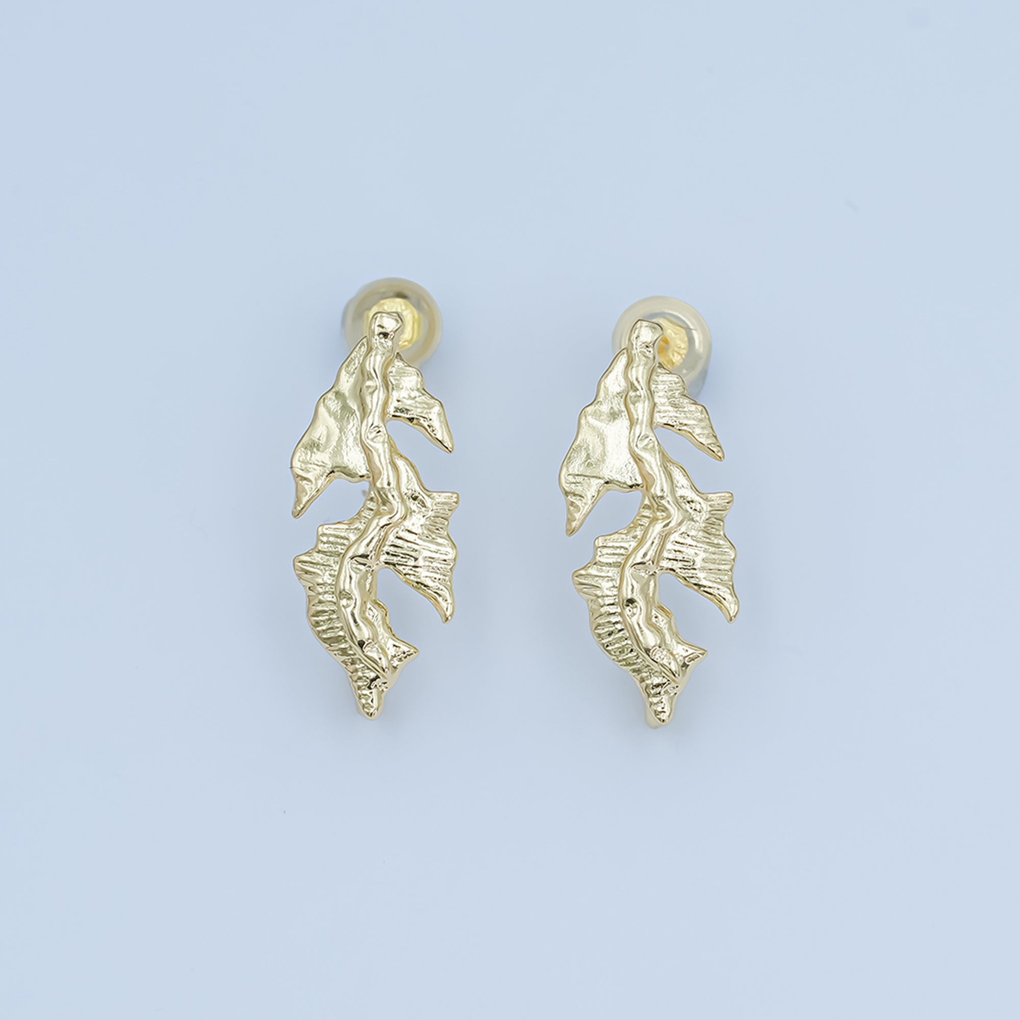 24K Gold plated Lined Leaf Nature Drop Stud Earring Findings | Z1135