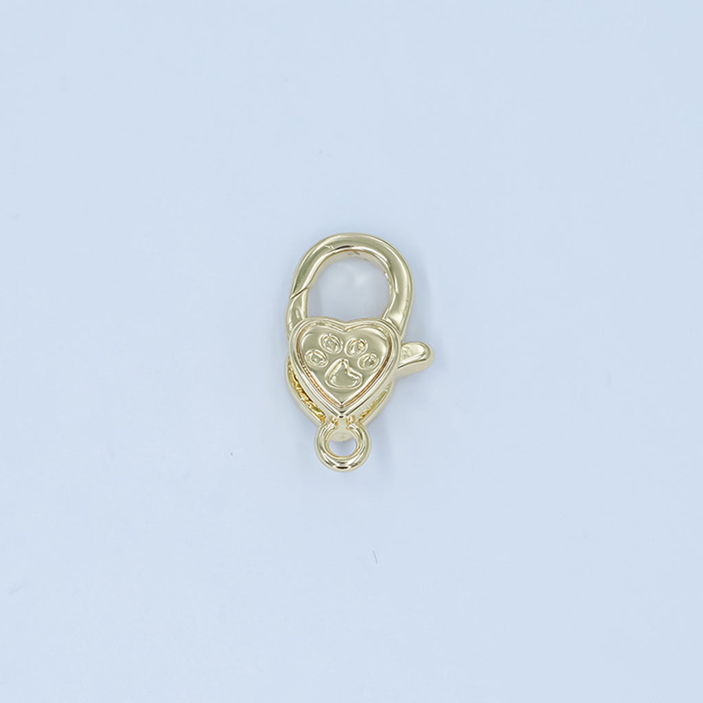 24K Gold plated Paw Print Heart Lobster Claw Clasp Closure Finding in Gold & Silver | Z1140