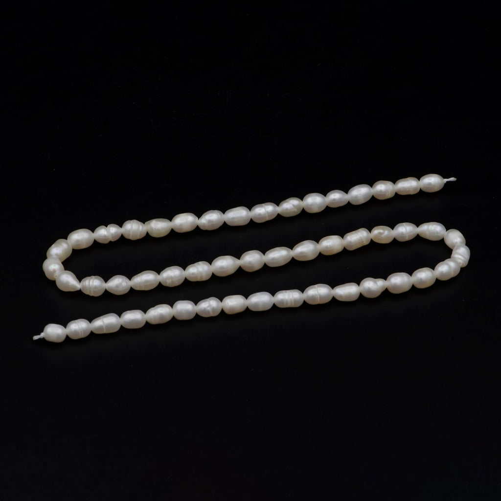 AAA+ 4.9-5.4mm Dainty white rice pearls, full strand, oval loose pearl beads, diy pearl, genuine pearl beads | WA-574 Clearance Pricing - DLUXCA