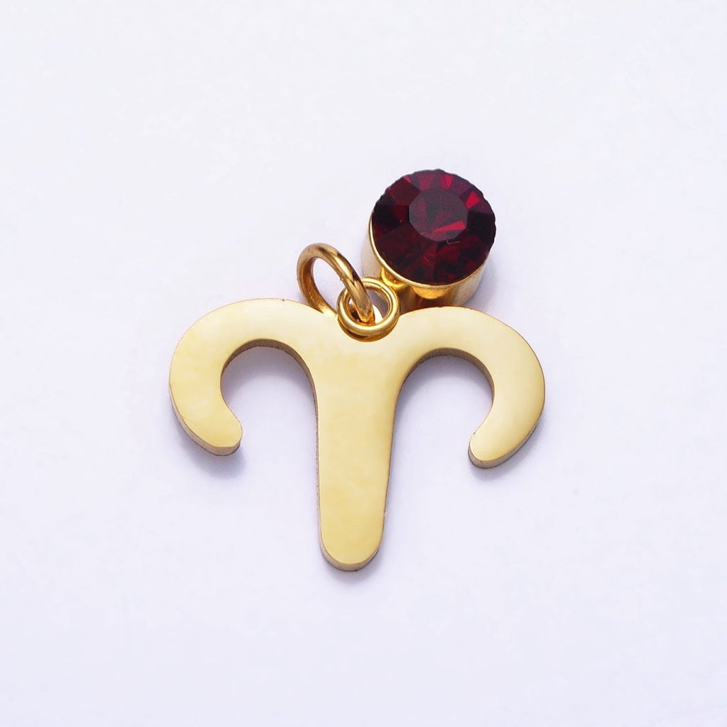 Add on Charm Stainless Steel Zodiac Astrological Signs Birthstone CZ Month Personalized Charm in Gold | A1409-A1414