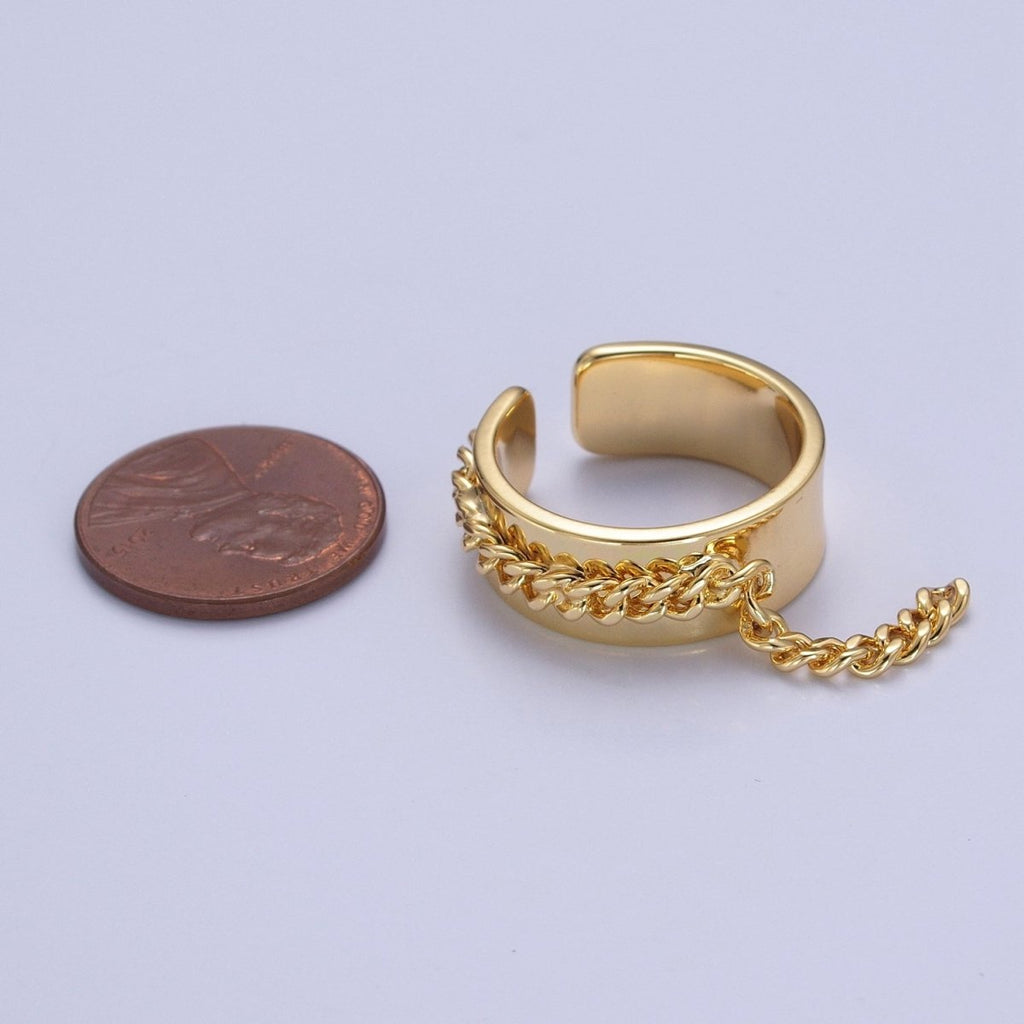 Adjustable Chain Ring - Gold Open Band Ring - Midi Stacking Ring - Punk Chain Ring O-2191 O-2192