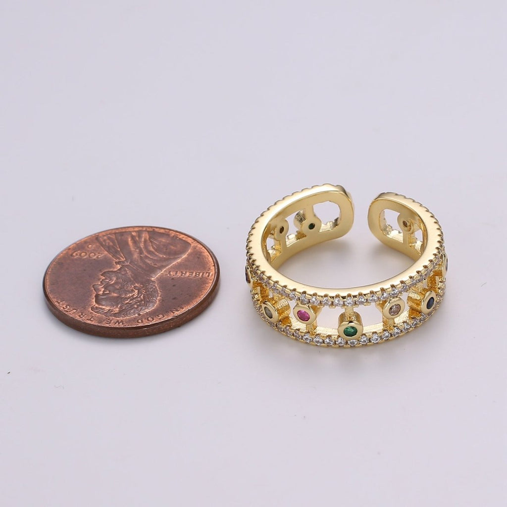 Adjustable double band ring, statement ring, dainty gold ring, gold Cubic Colorful ring for stackable jewelry US Size 6 R501 - DLUXCA