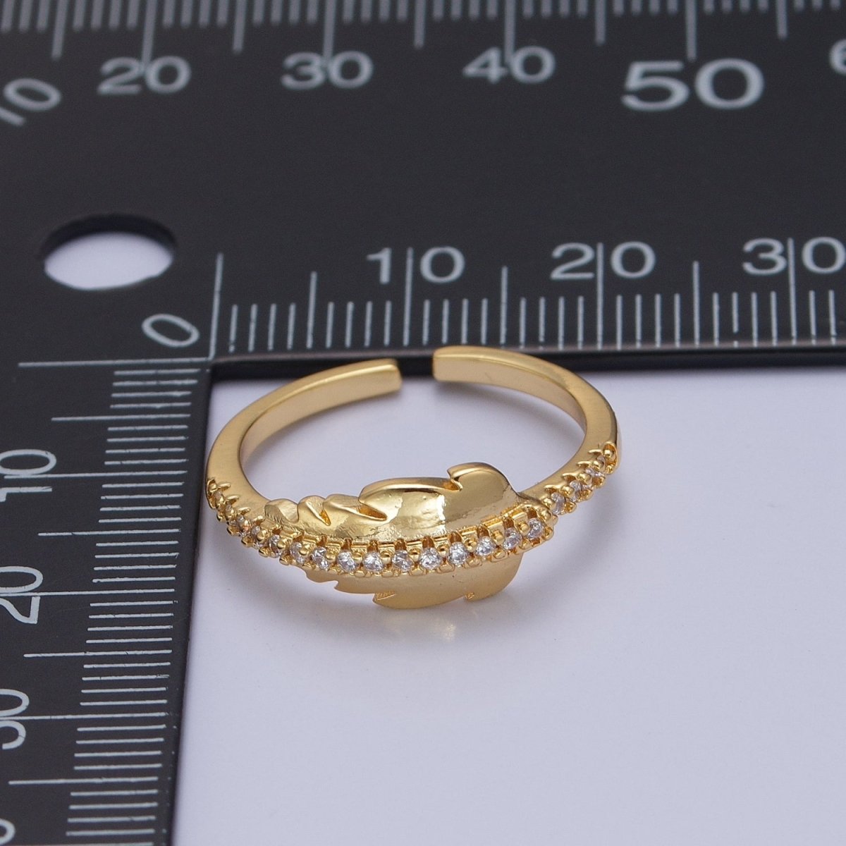Adjustable Feather Ring, 14K Yellow Gold plated, Dainty Ring Leaf Ring O-2134 - DLUXCA