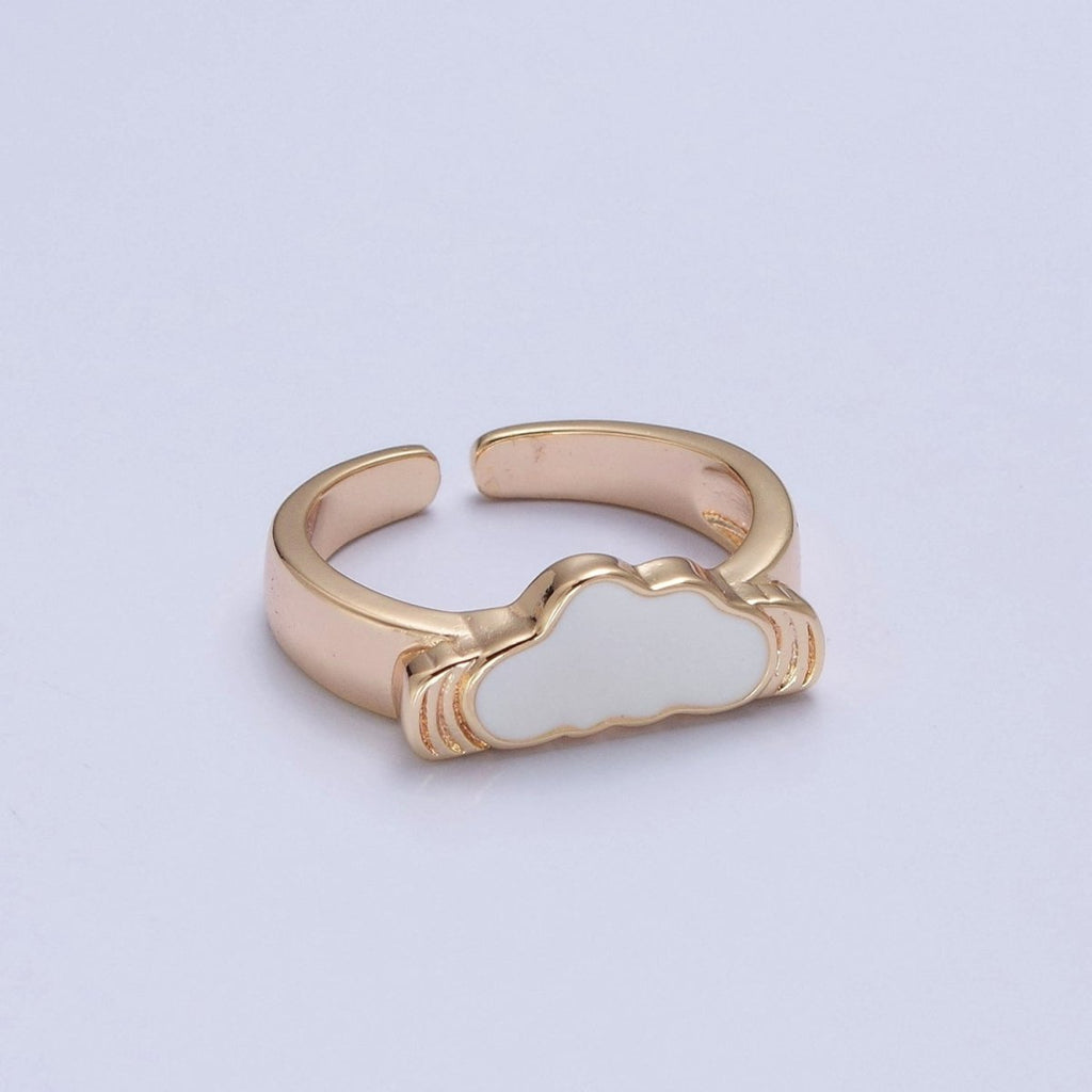 Adjustable kawaii ring with a White Cloud Ring Pink Enamel Ring Open O-2220 O-2221