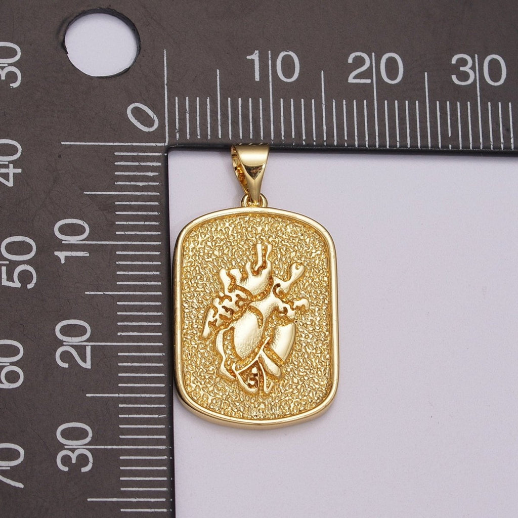 Anatomical Human Heart Pendant Charm Gold Silver Military Tag Jewelry Pendant / N-1439, N-1440