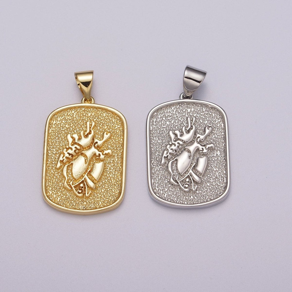 Anatomical Human Heart Pendant Charm Gold Silver Military Tag Jewelry Pendant / N-1439, N-1440