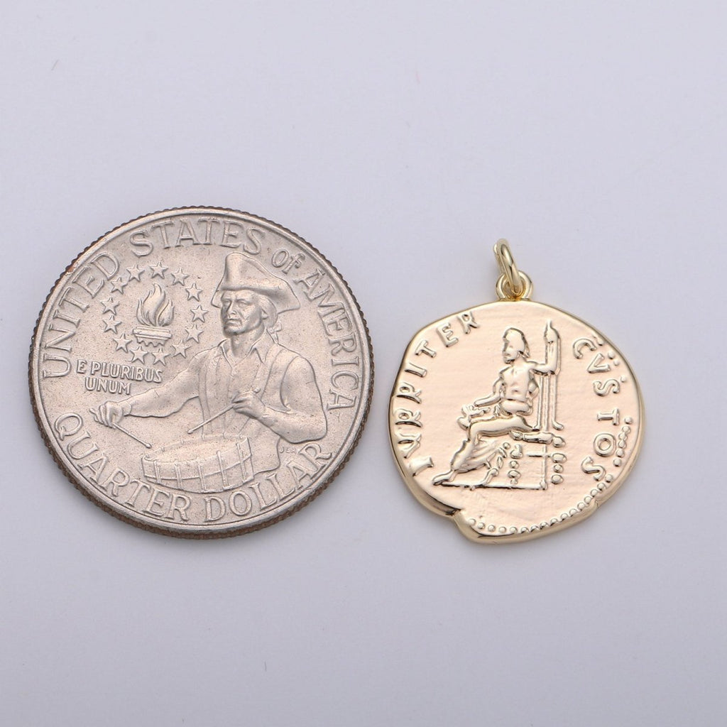 Ancient Greek Coins, 14k Gold plated coin pendant, Medallion charms, Jupiter Pendant, Zeus coin charms, Greek Jewelry Necklace D-396 - DLUXCA