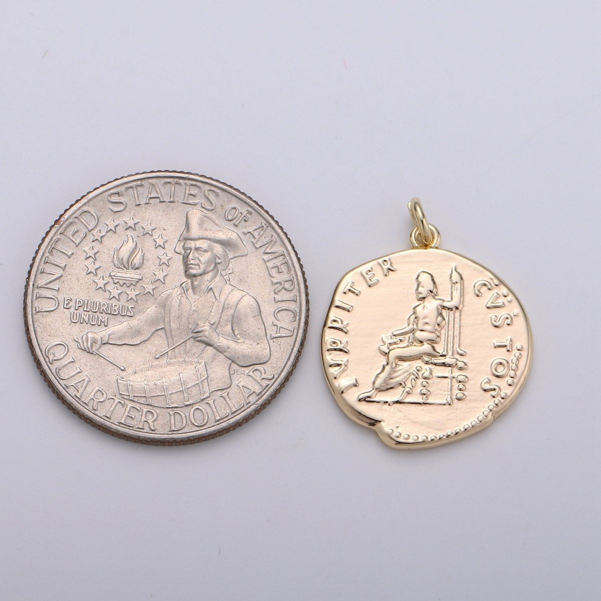 Ancient Greek Coins, 14k Gold plated coin pendant, Medallion charms, Jupiter Pendant, Zeus coin charms, Greek Jewelry Necklace D-396 - DLUXCA