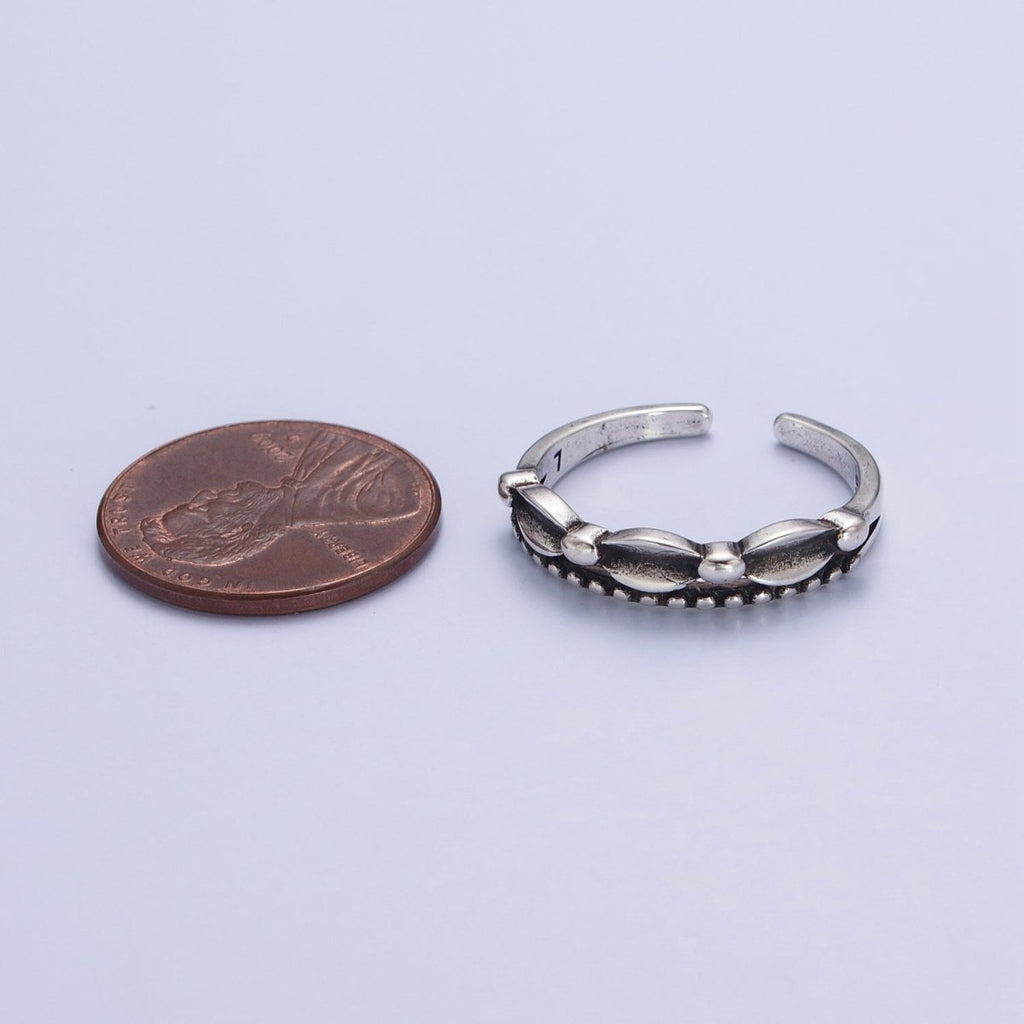 Antique Silver Bubble Beaded Chain Link Adjustable Silver Ring | X-593 - DLUXCA
