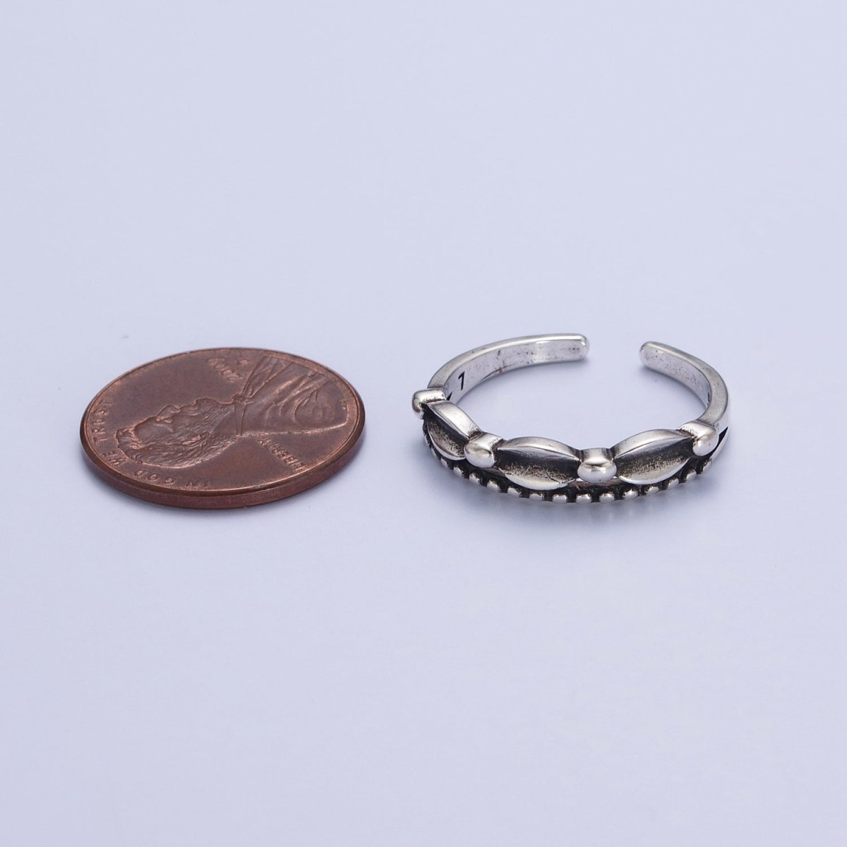 Antique Silver Bubble Beaded Chain Link Adjustable Silver Ring | X-593 - DLUXCA
