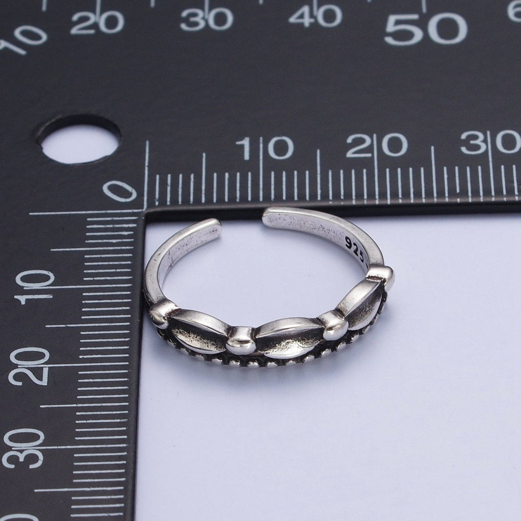 Antique Silver Bubble Beaded Chain Link Adjustable Silver Ring | X-593 - DLUXCA