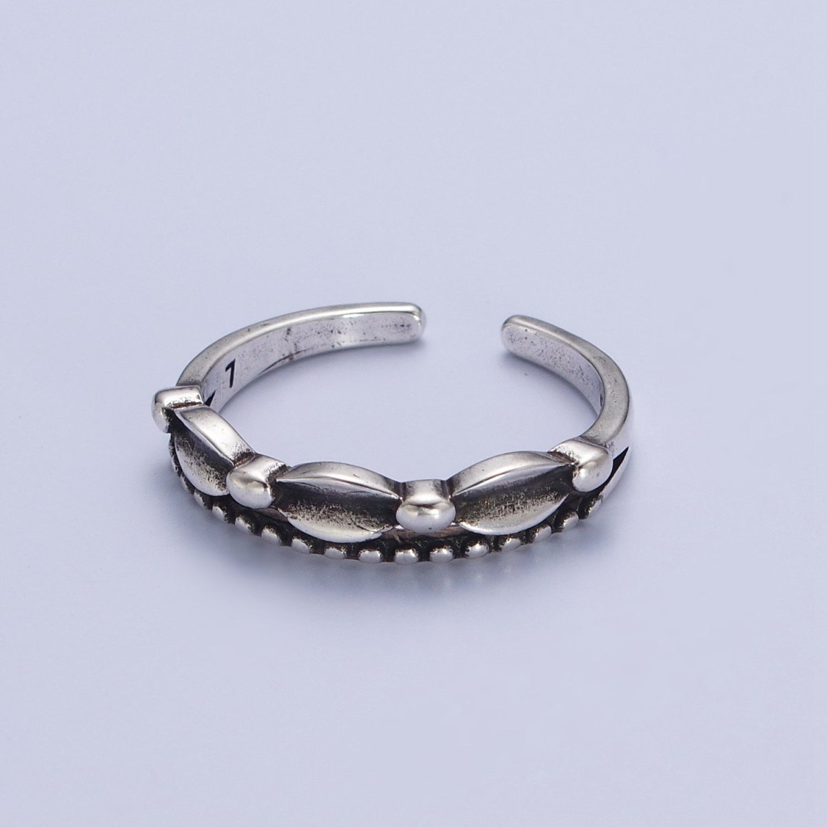 Antique Silver Bubble Beaded Chain Link Adjustable Silver Ring | X-593 - DLUXCA