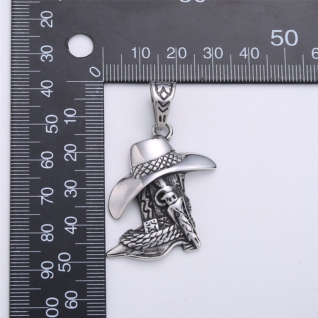 Antique Silver Cowboy Hat Charm Cowboy Boot Pendant for Men Jewelry Making Western Old Wild West Inspired Jewelry J-701 - DLUXCA