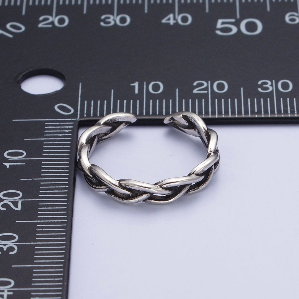 Antique Silver Twisted Braided Rope Chain Link Stackable Silver Ring | X-551 - DLUXCA