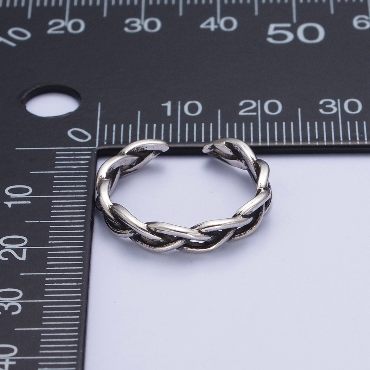 Antique Silver Twisted Braided Rope Chain Link Stackable Silver Ring | X-551 - DLUXCA