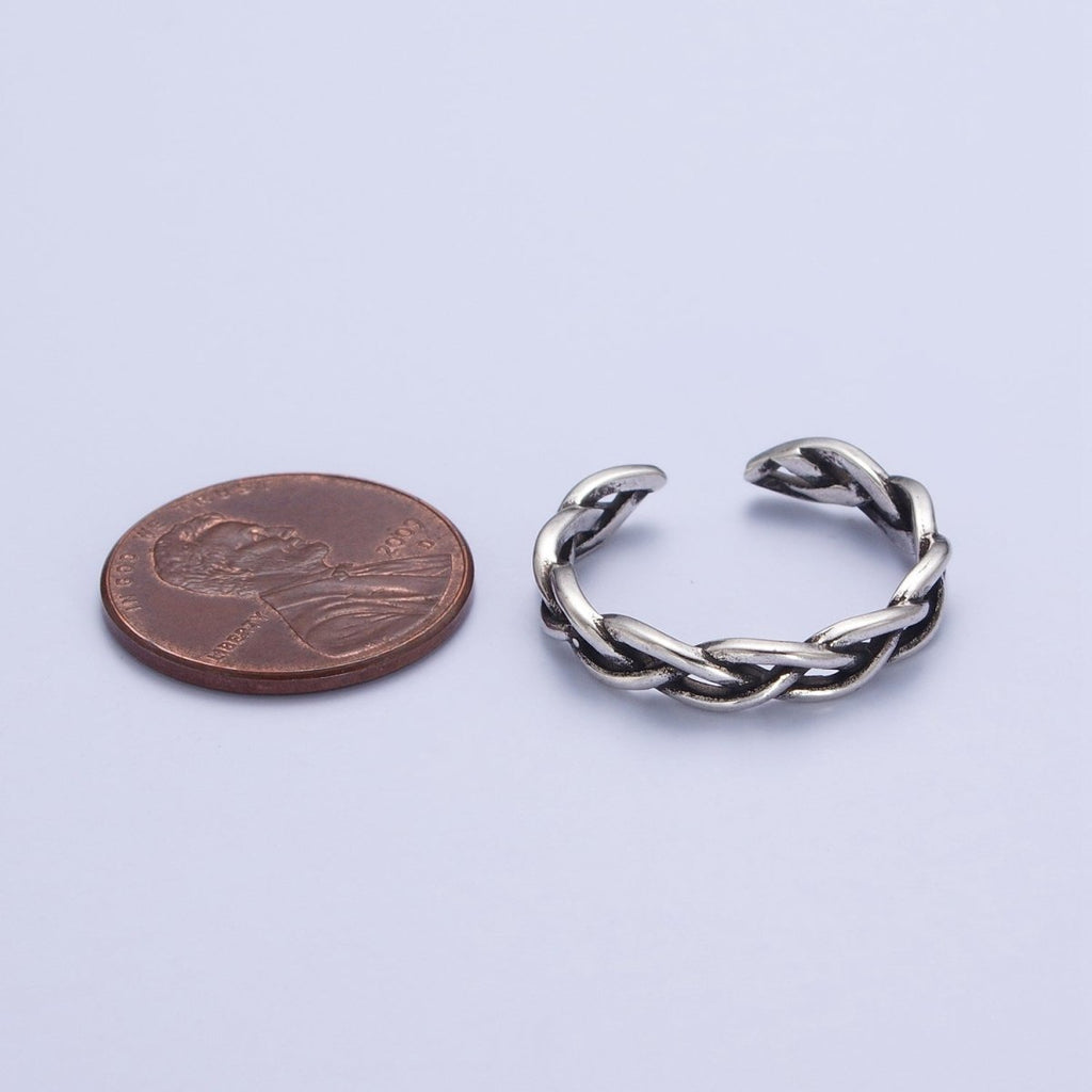 Antique Silver Twisted Braided Rope Chain Link Stackable Silver Ring | X-551 - DLUXCA